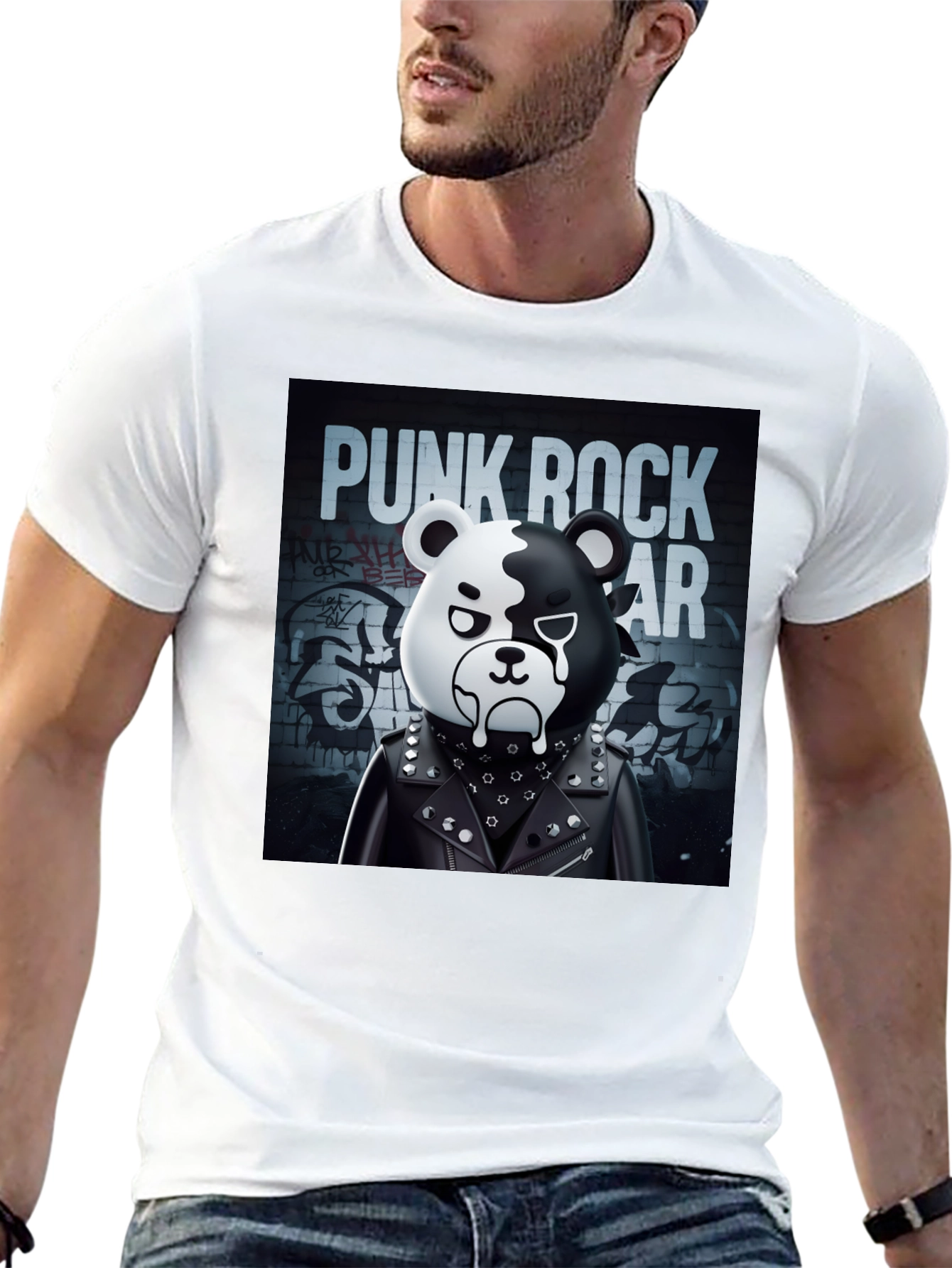 Punk Rock Bear Graphic T-Shirt