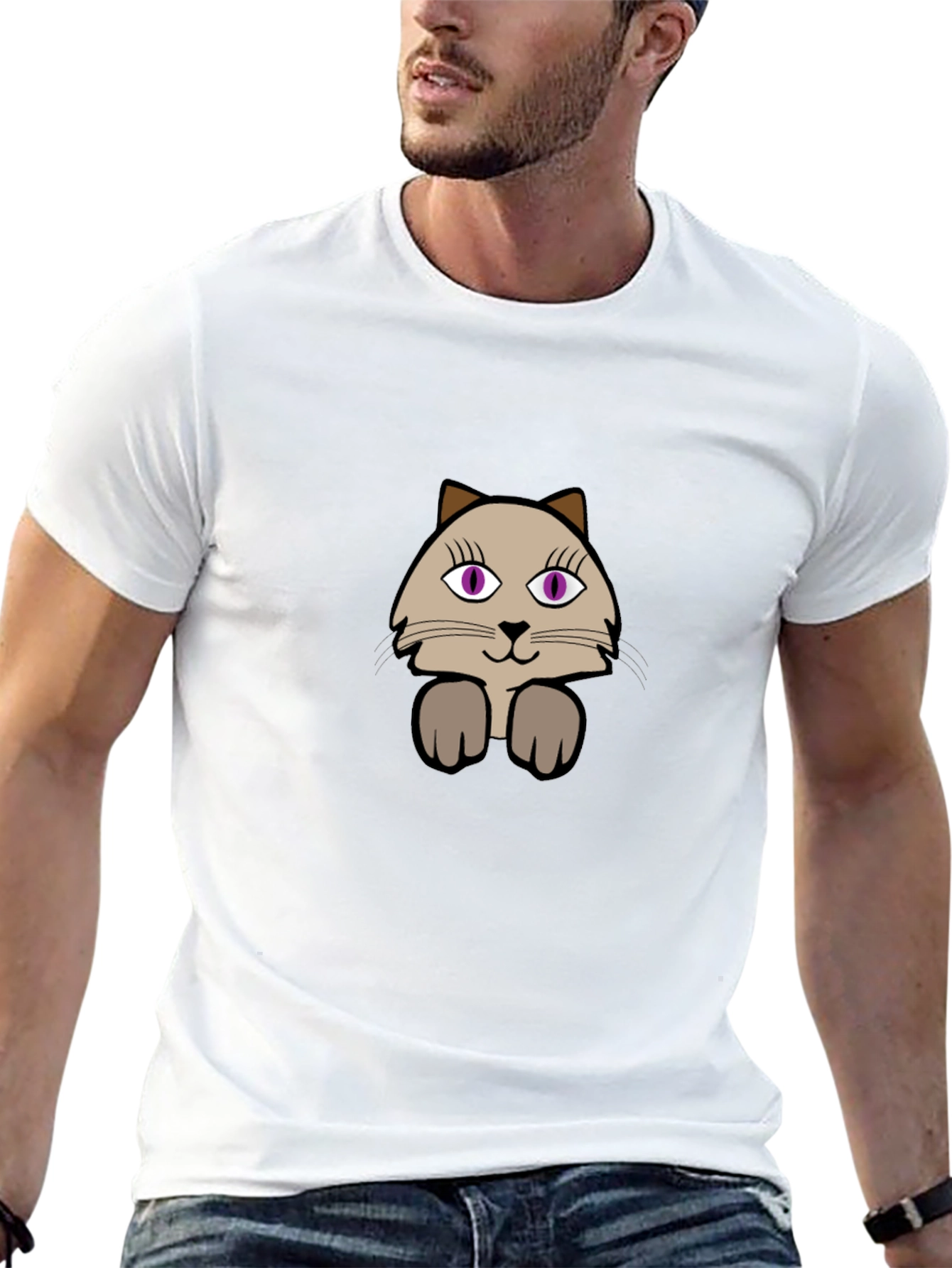 Cute Cartoon Cat Graphic Tee - Casual Black T-Shirt