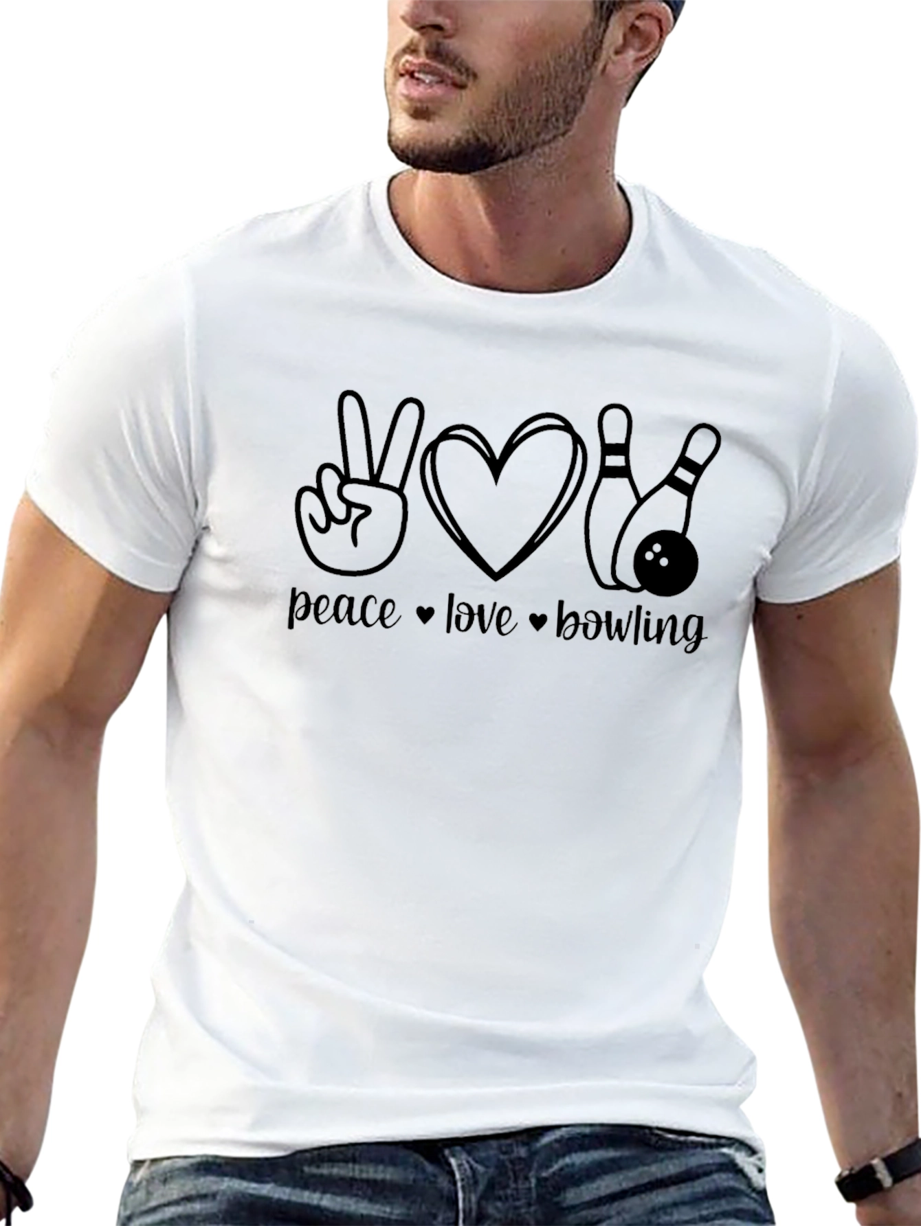 Peace Love Bowling Graphic Tee - Black Cotton T-Shirt