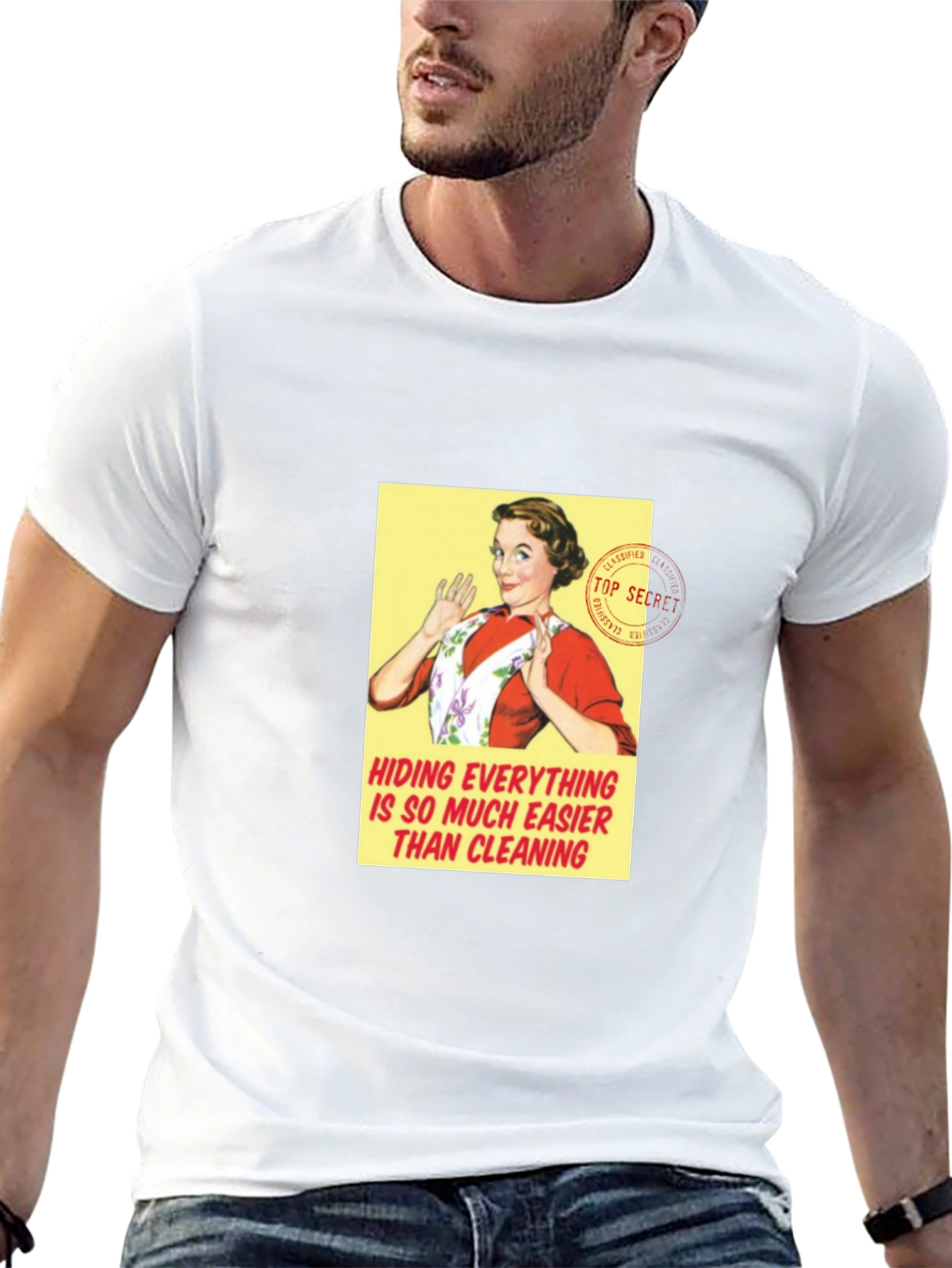 Retro Housewife T-Shirt - Hiding Easier Than Cleaning