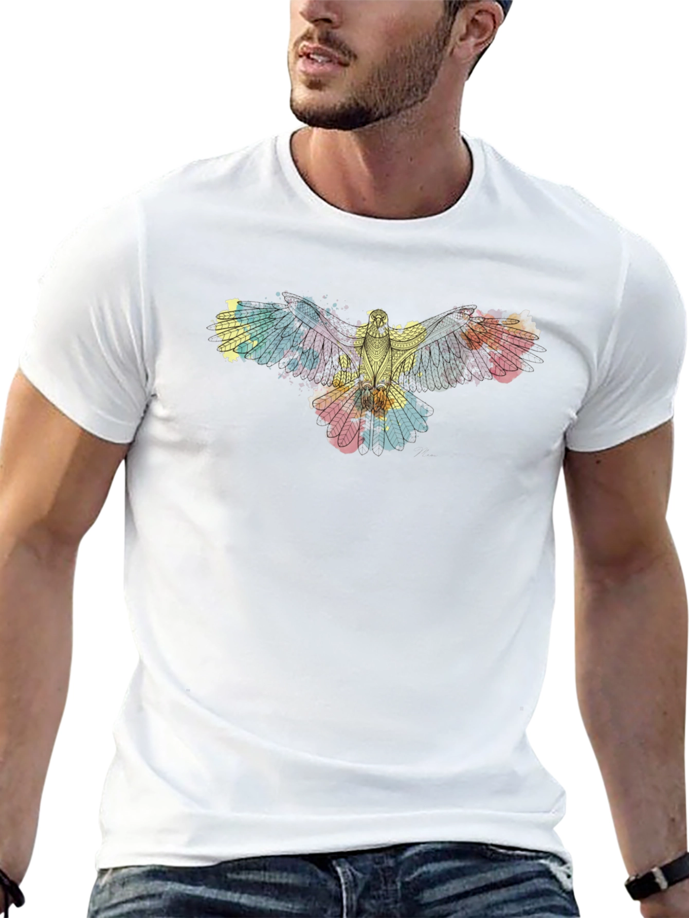 Abstract Bird Print Black T-Shirt