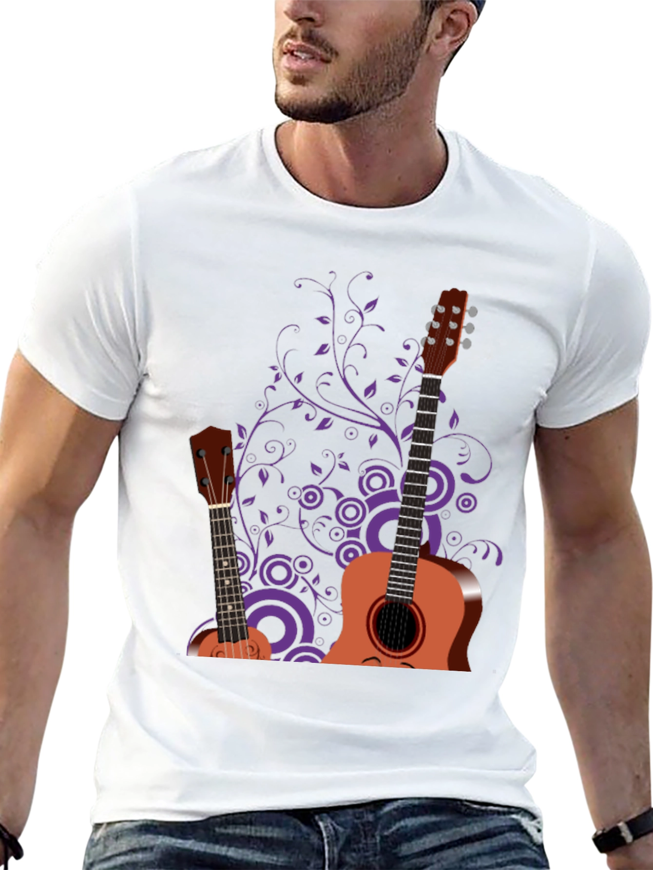 Stylish Guitar Graphic Black T-Shirt - Music Lover Tee