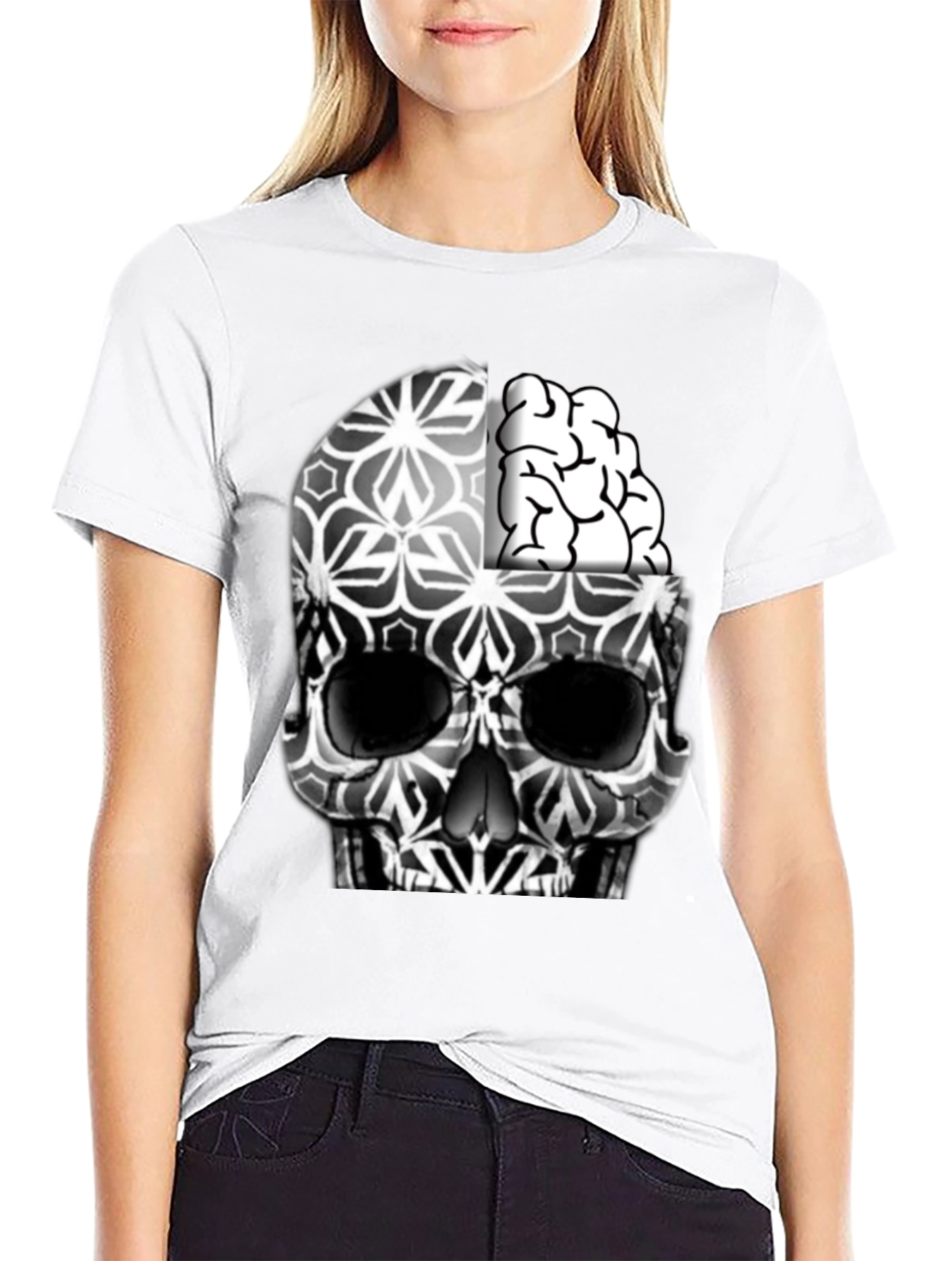 Skull & Brain Graphic T-Shirt - Black