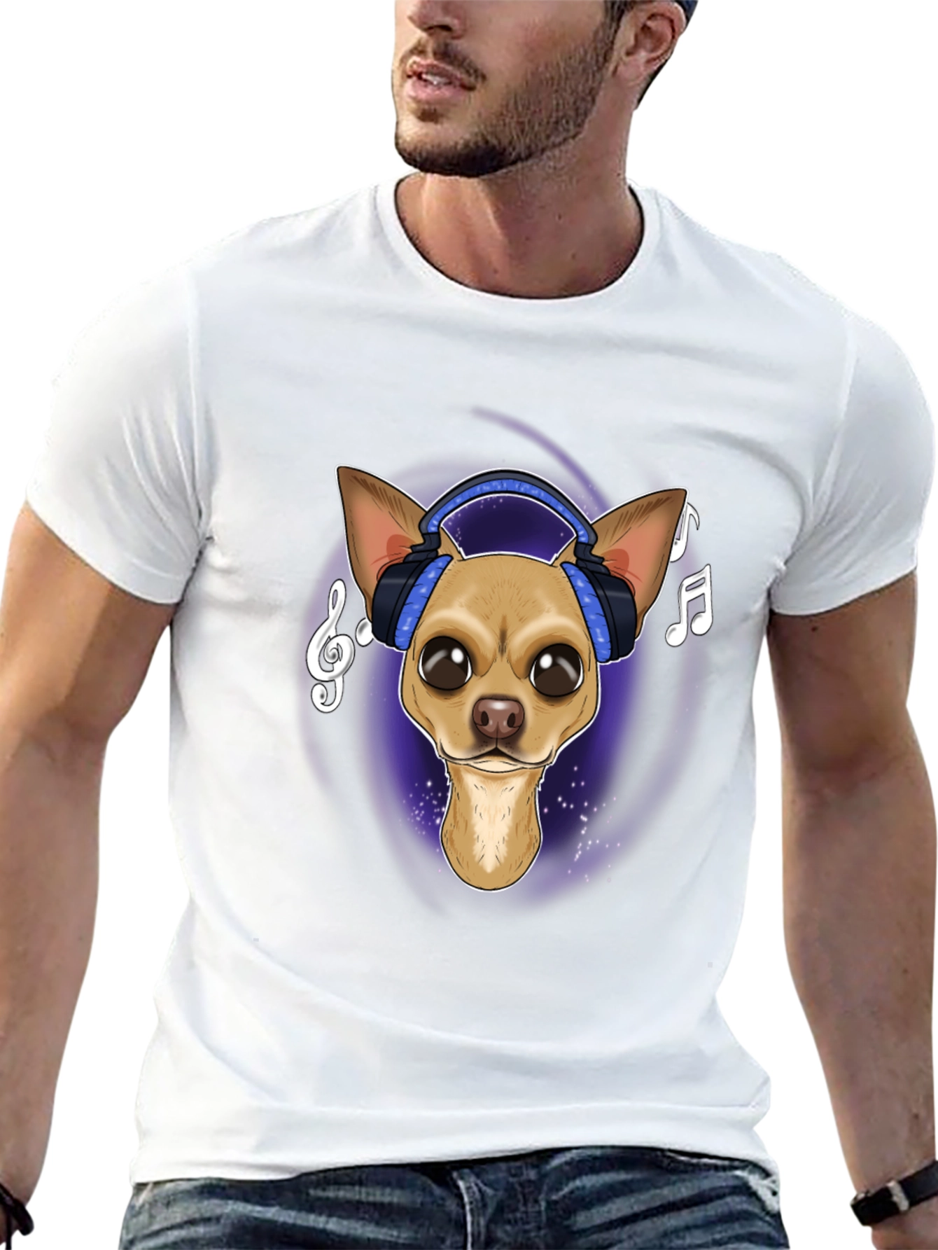 Dog with Headphones Graphic T-Shirt