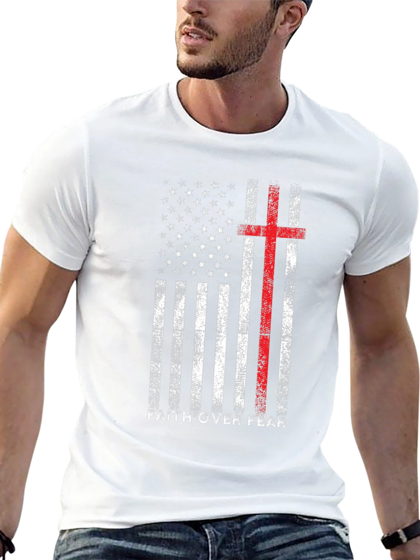 Faith Over Fear American Flag Cross T-Shirt
