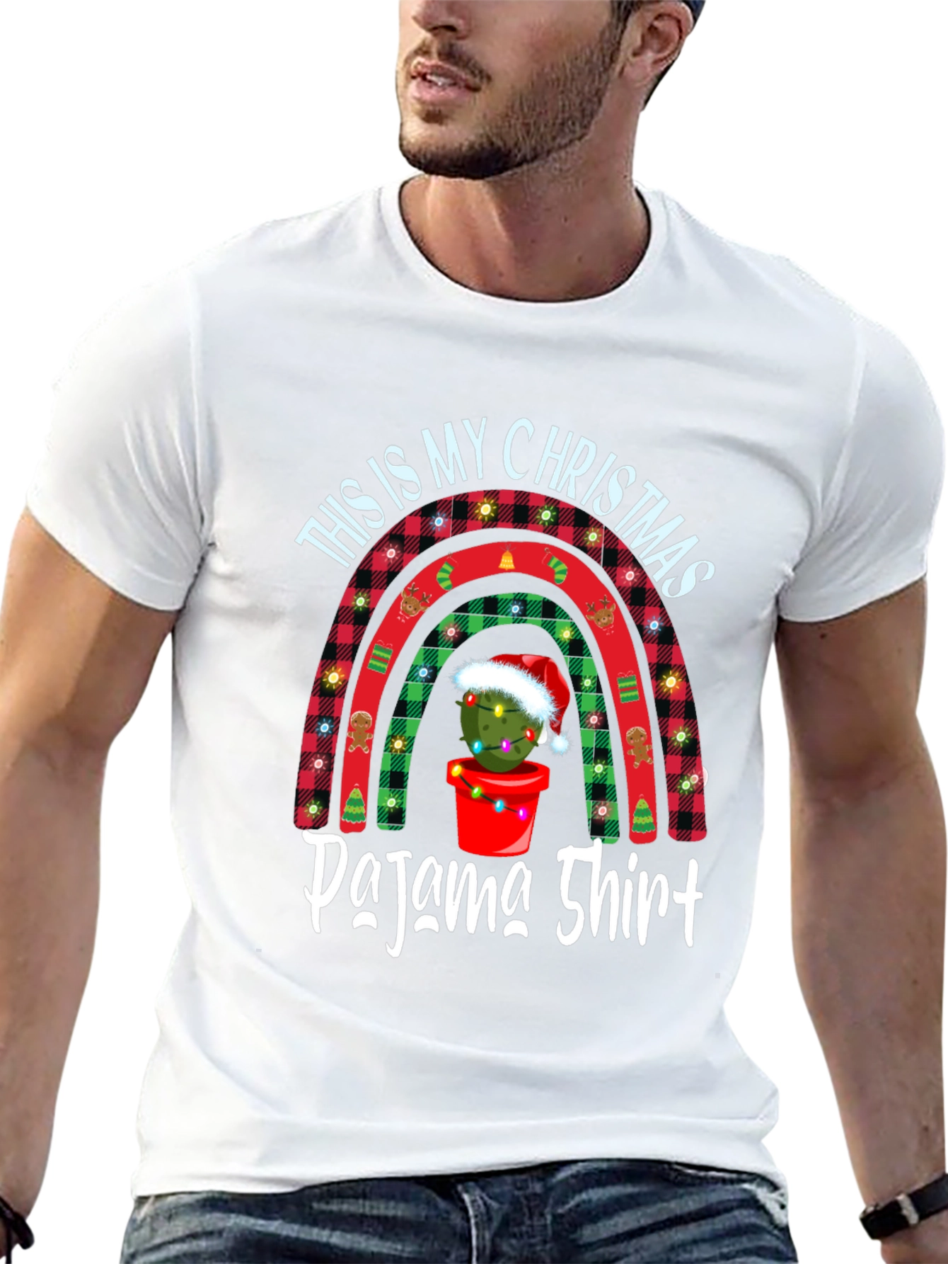 Christmas Pajama Shirt Tee - Cactus Rainbow Holiday Top