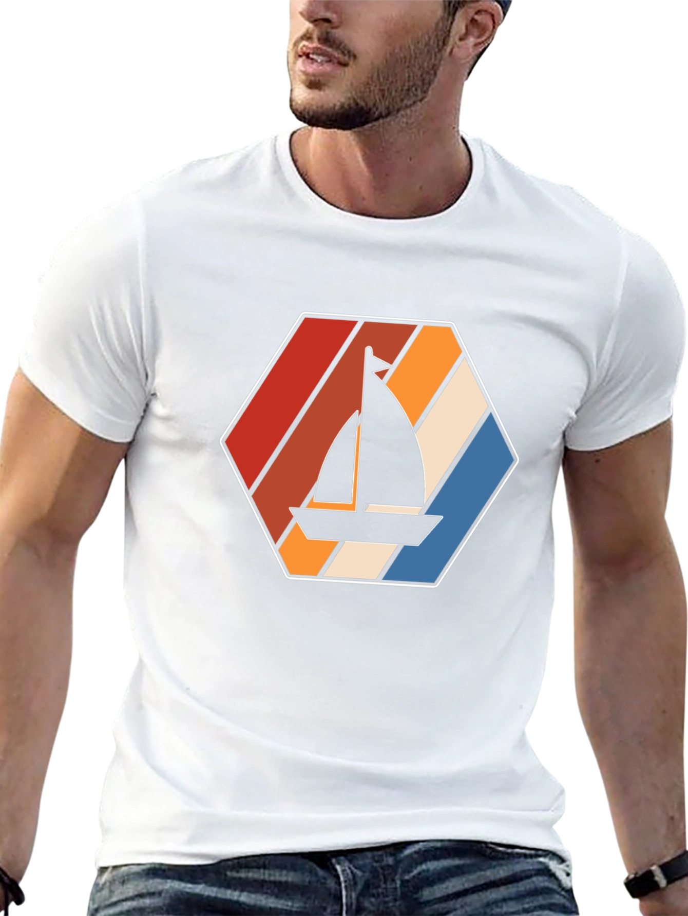 Retro Sailboat Graphic Tee - Black Cotton T-Shirt