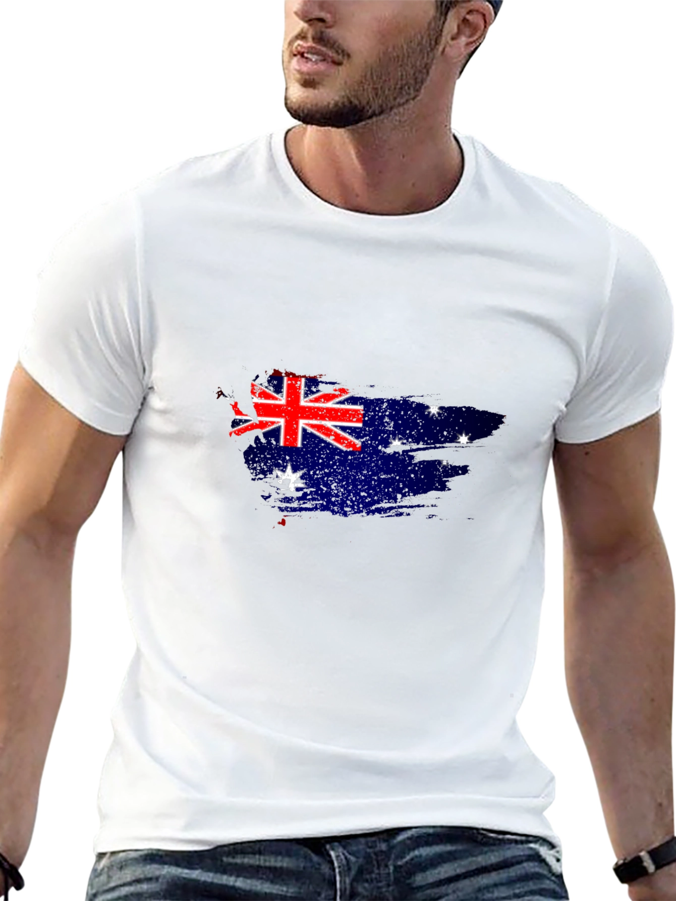 Australian Flag Graphic Tee - Black Cotton Casual Shirt