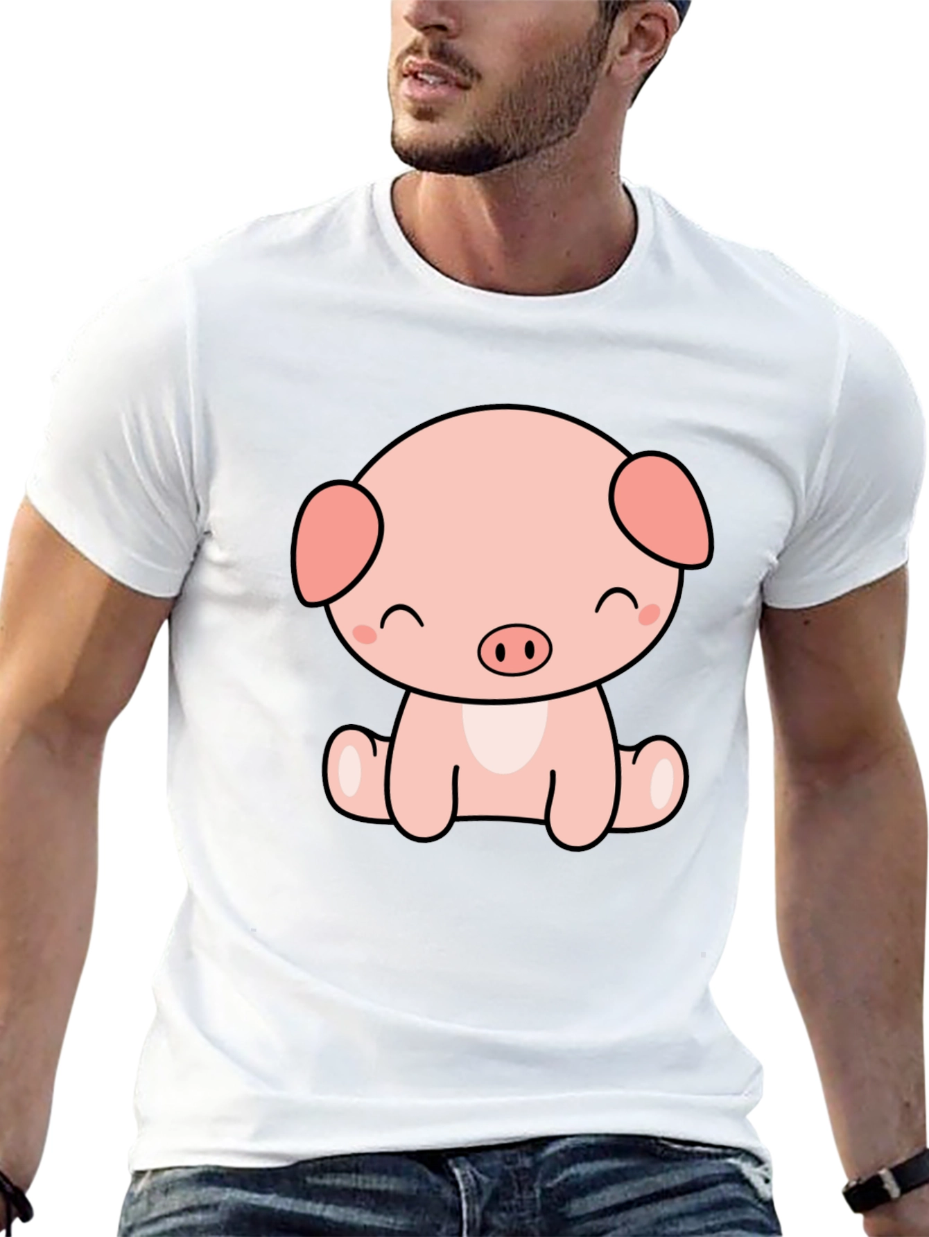 Cute Kawaii Pig Graphic Tee - Black Unisex Shirt
