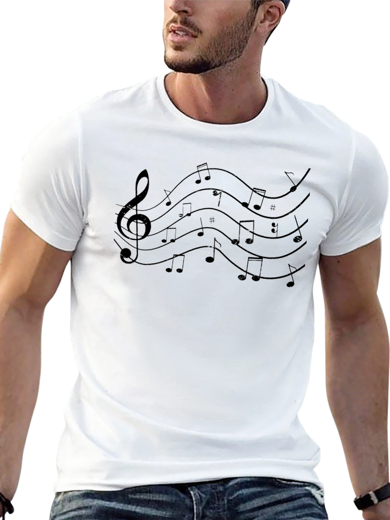 Music Notes Graphic Tee - Casual Black T-Shirt