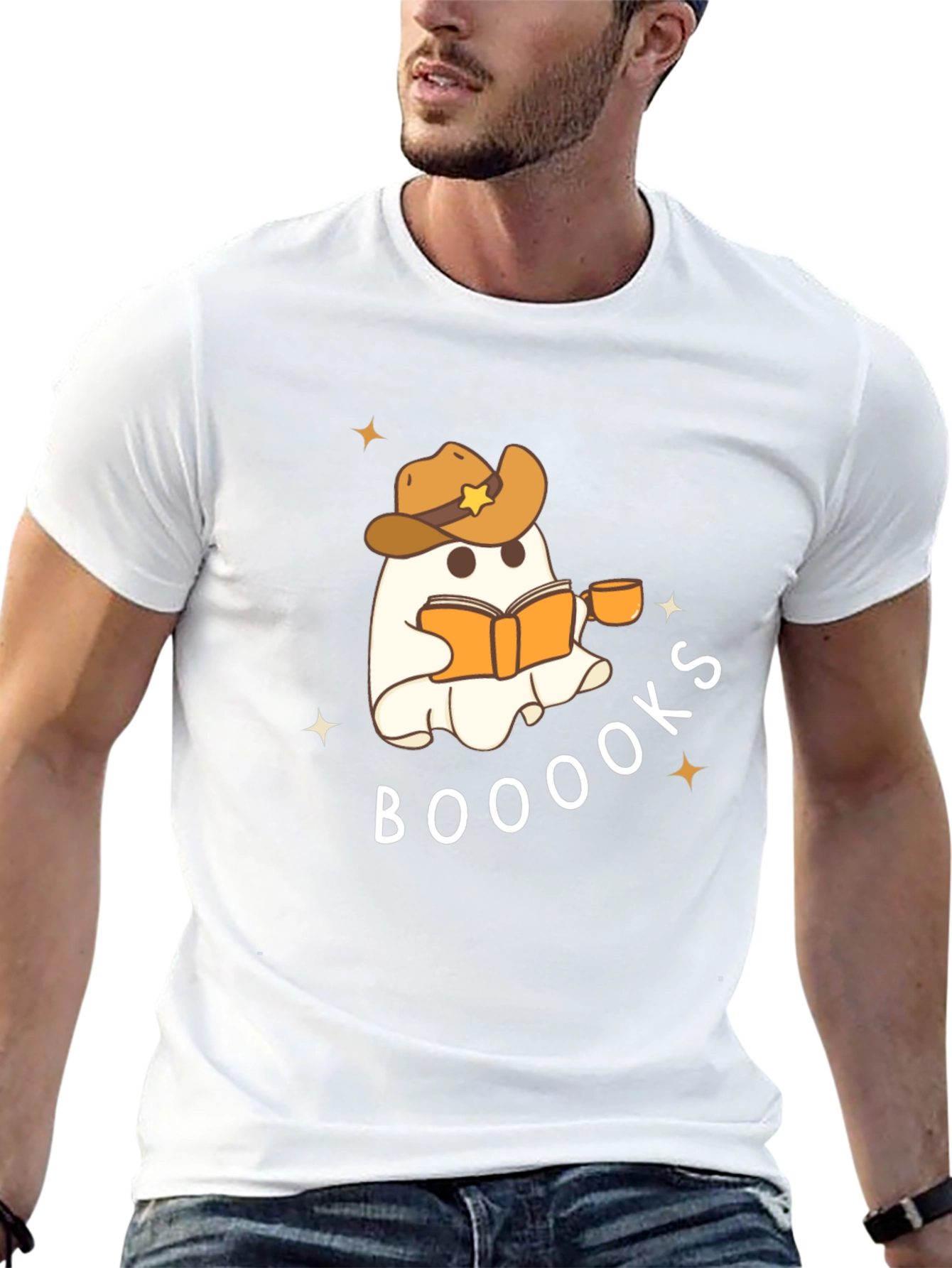 Booooks Ghost Reading Cowboy Hat T-Shirt