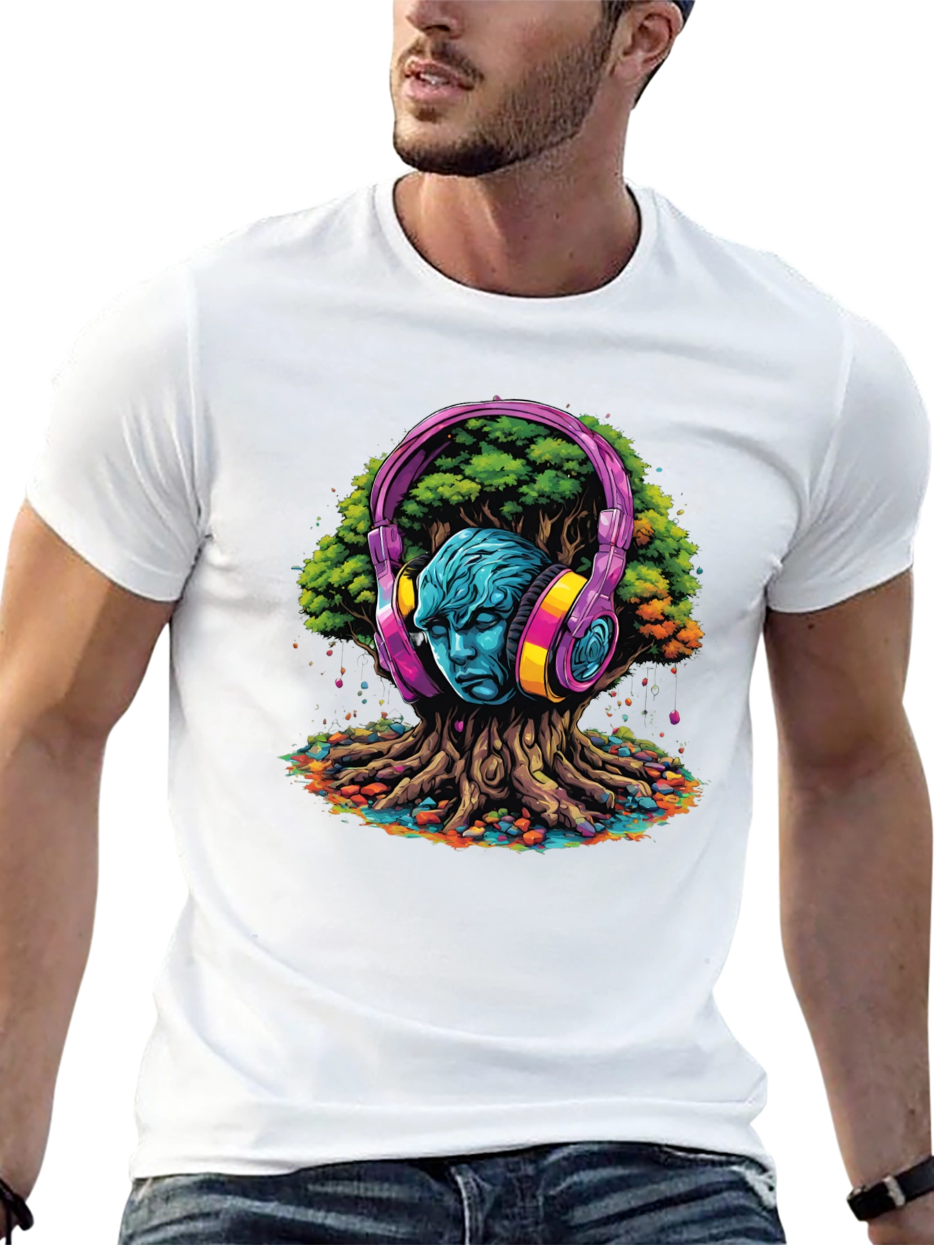 Headphones Tree Graphic T-Shirt