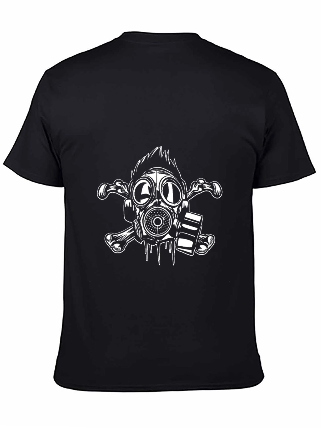 Black Graphic Tee: Gas Mask Skull & Crossbones