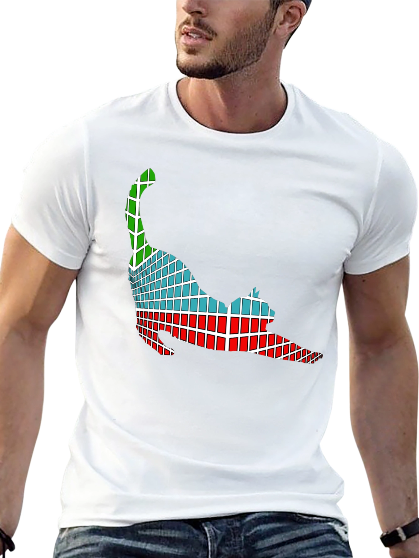 Abstract Cat Graphic Tee - Soft Black Cotton T-Shirt