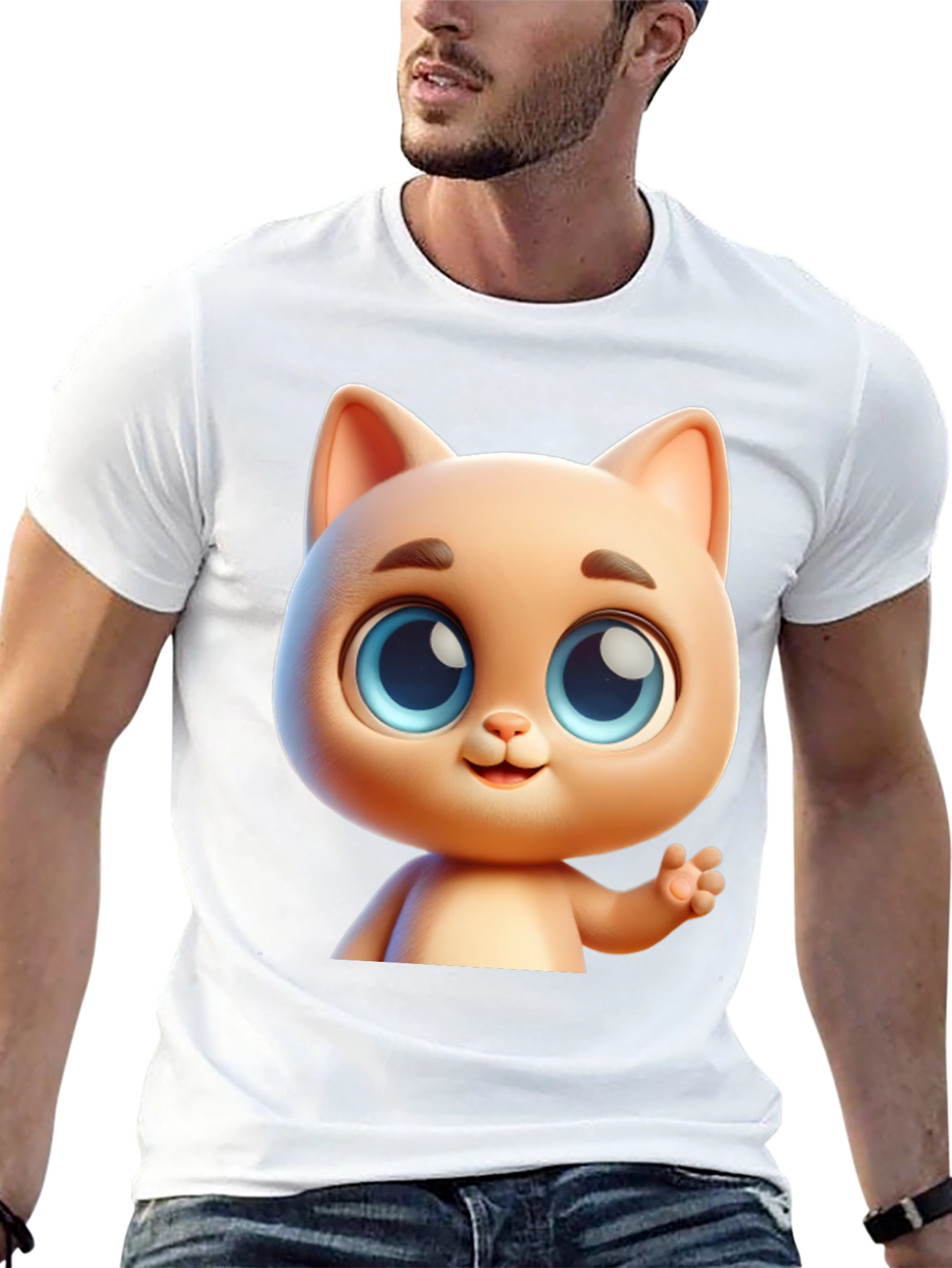 Cute Cartoon Cat Graphic T-Shirt