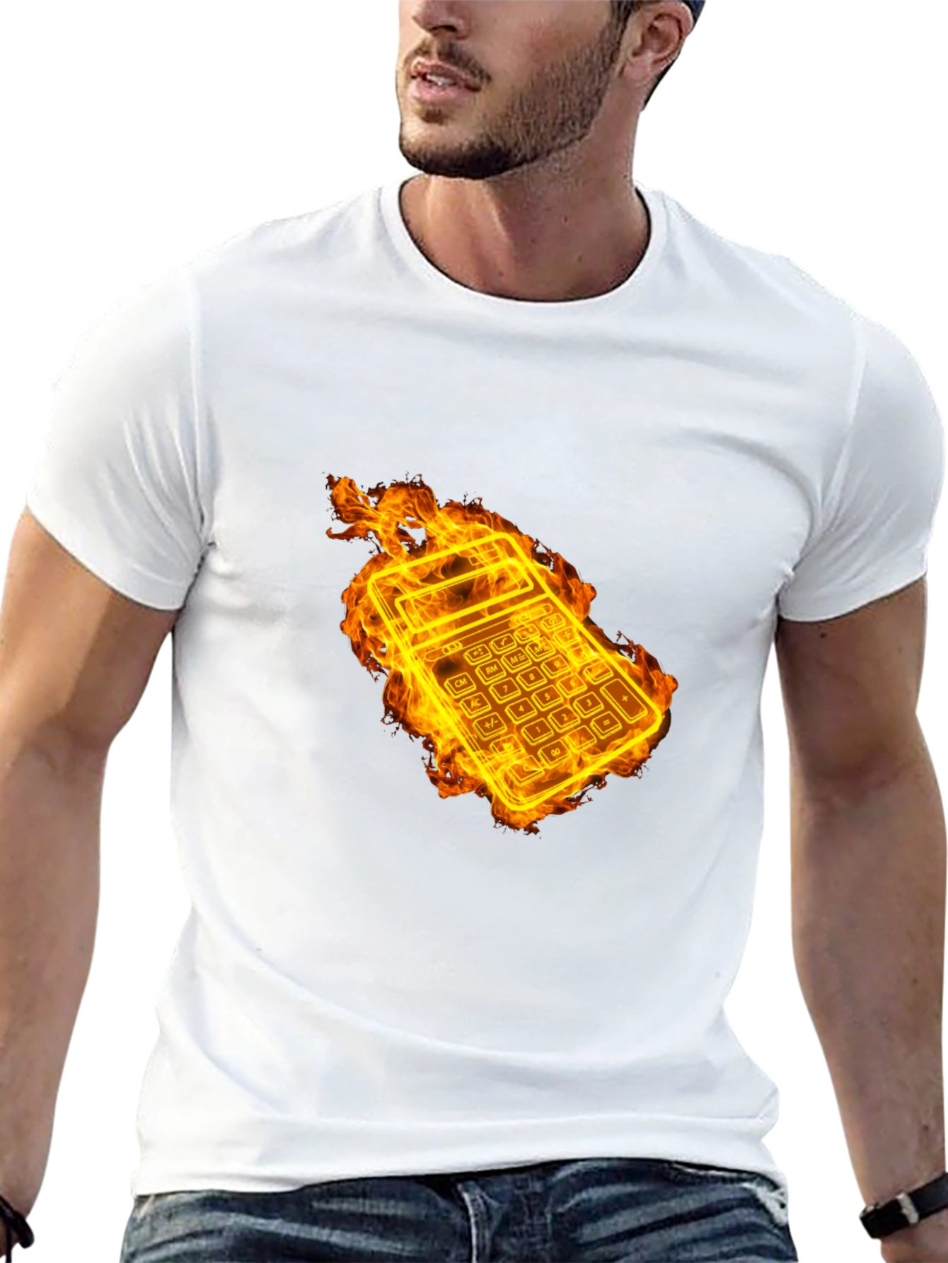 Flaming Calculator Black T-Shirt