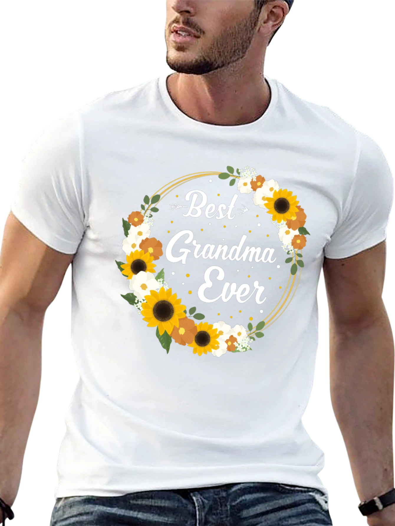 Best Grandma Ever Floral Wreath Black T-Shirt