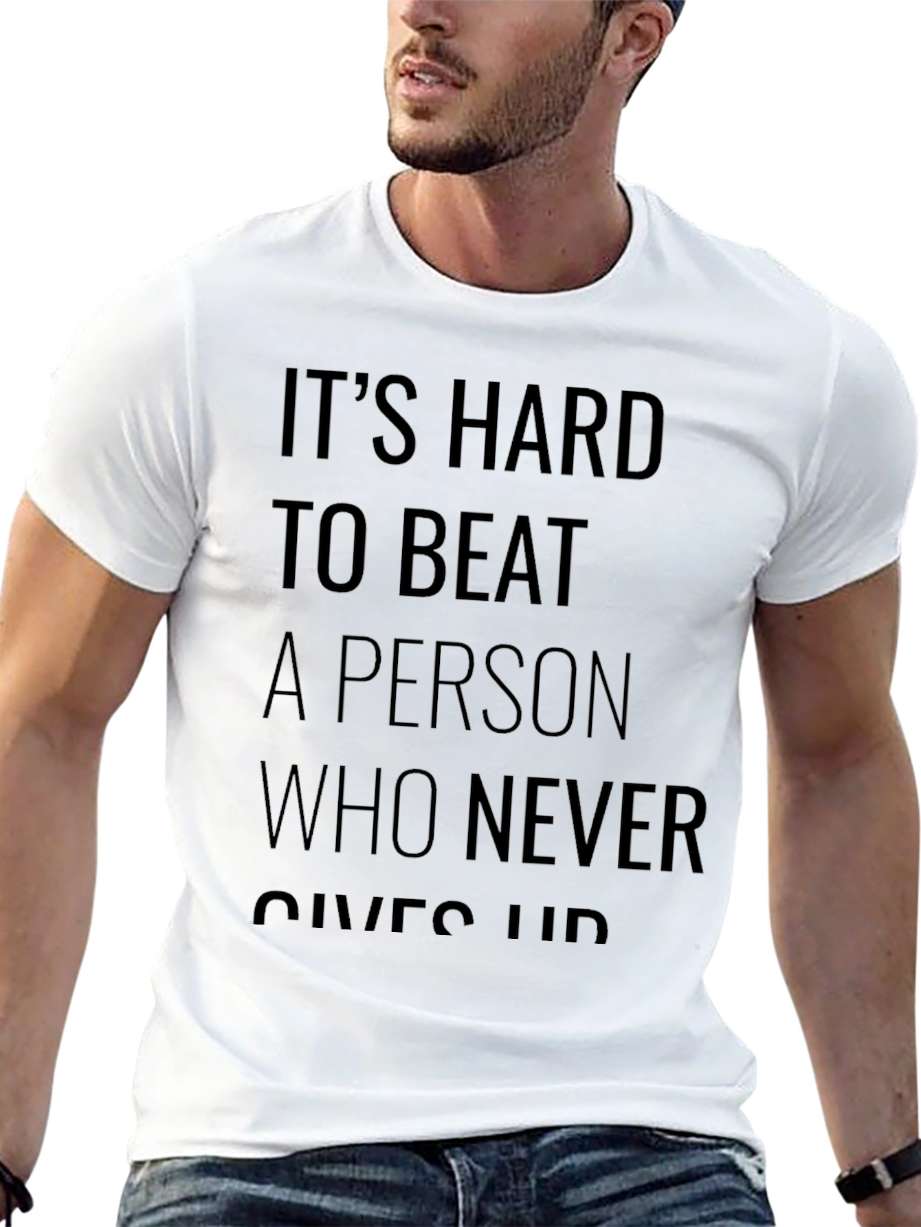 Motivational Black T-Shirt: Never Give Up