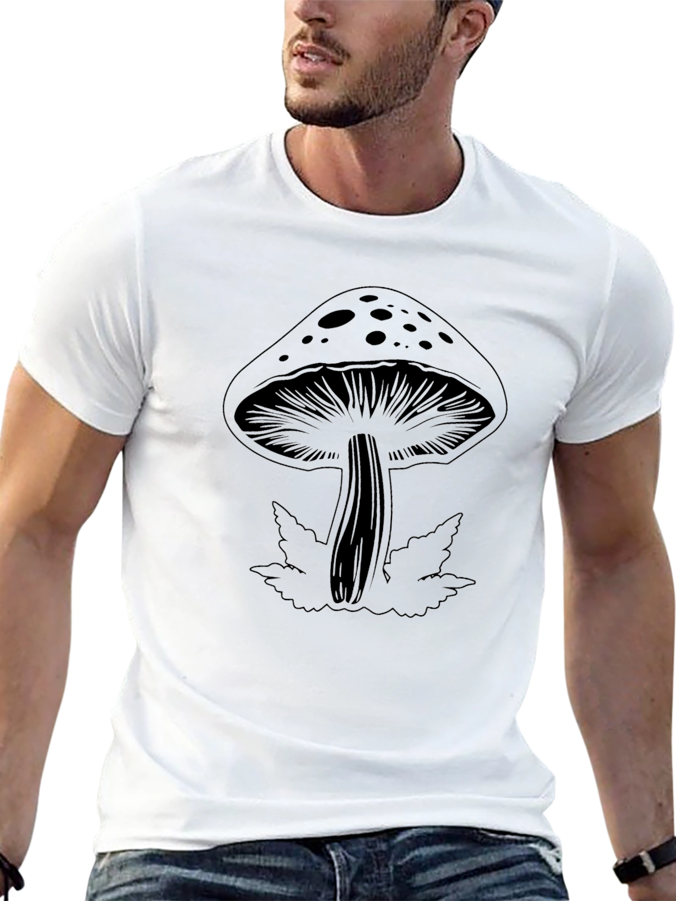 Mushroom Graphic Print Black T-Shirt