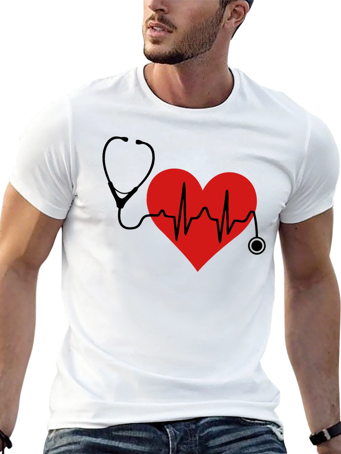 Heartbeat Stethoscope Graphic T-Shirt - Doctor Nurse Gift