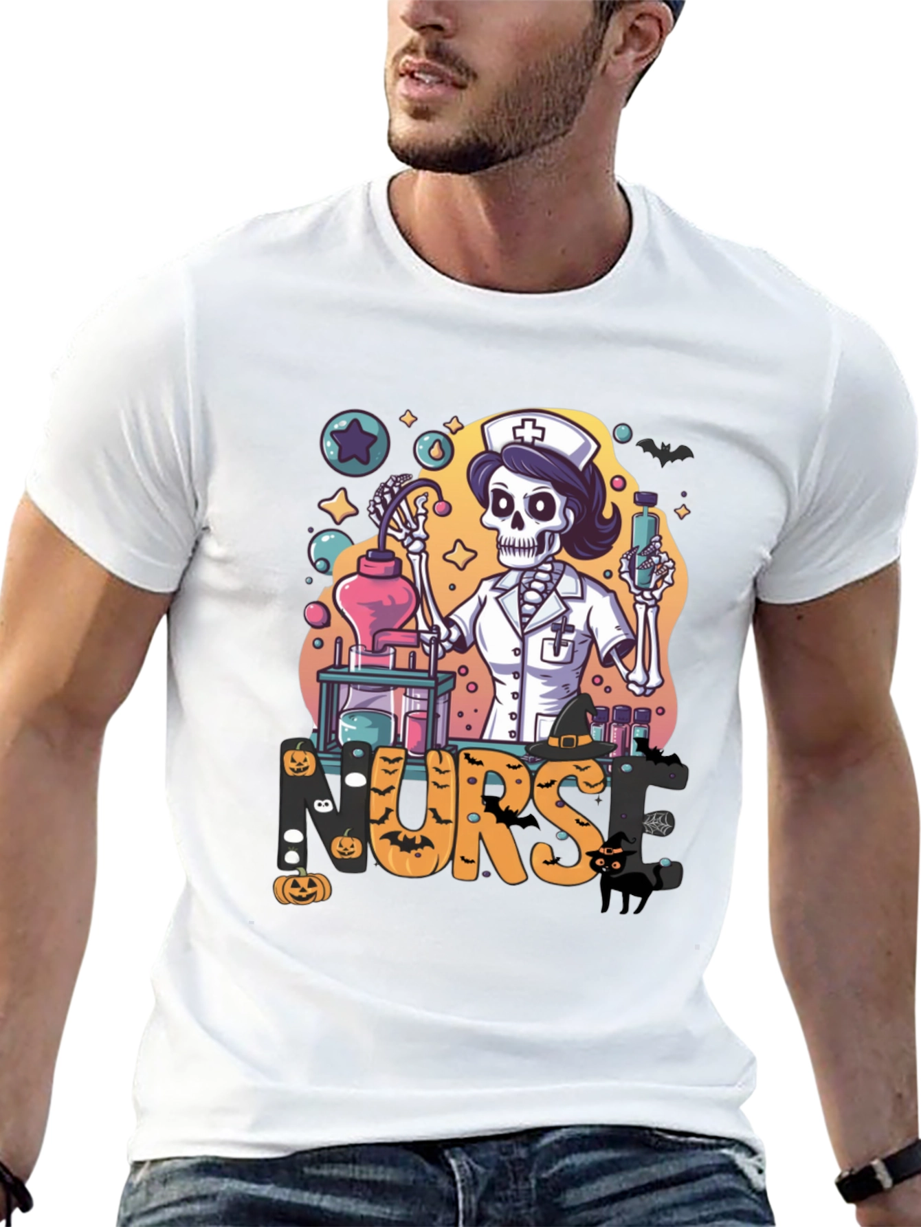 Halloween Nurse Skeleton Black T-Shirt