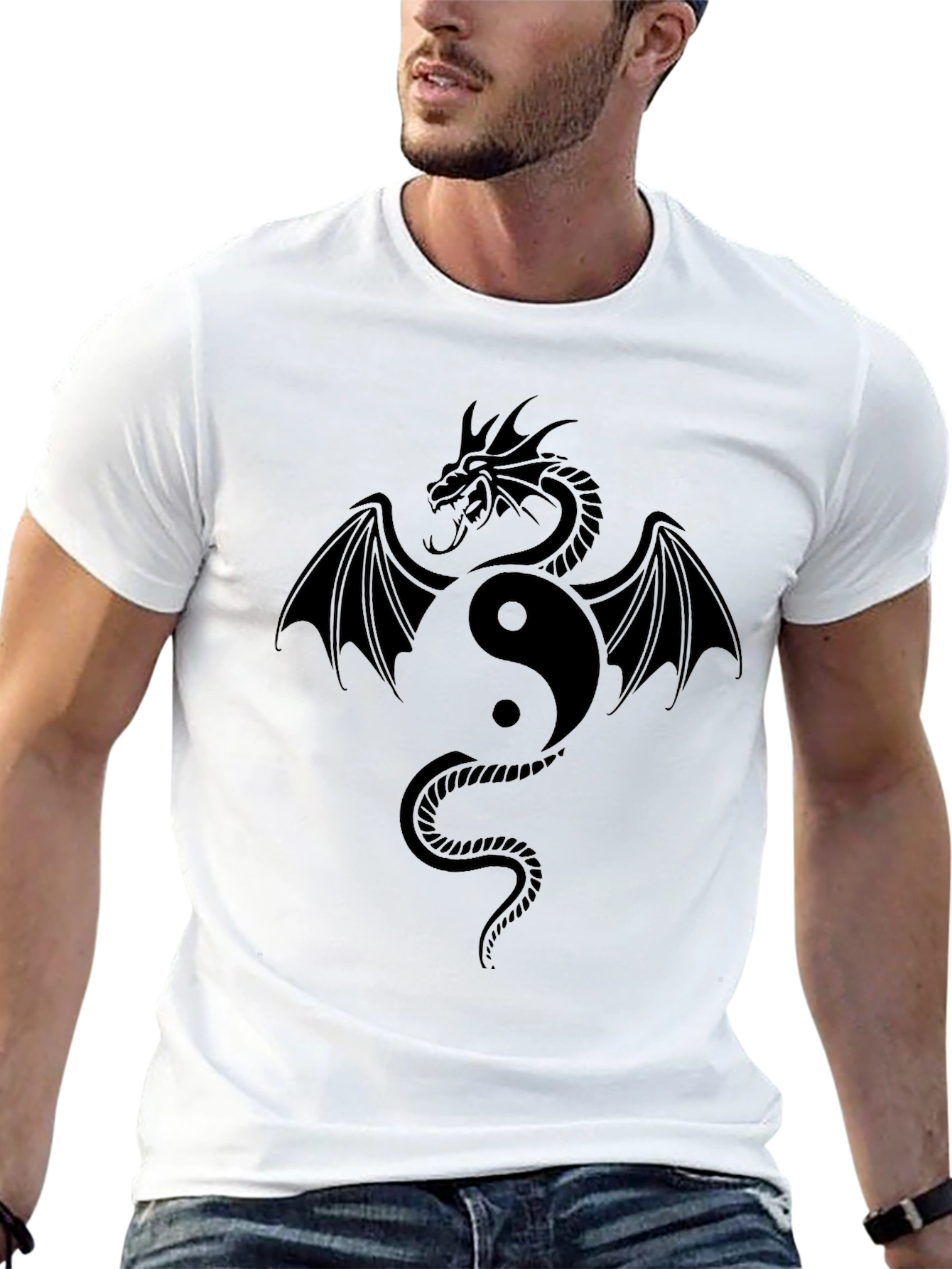 Yin Yang Dragon Graphic Tee - Stylish Black T-Shirt