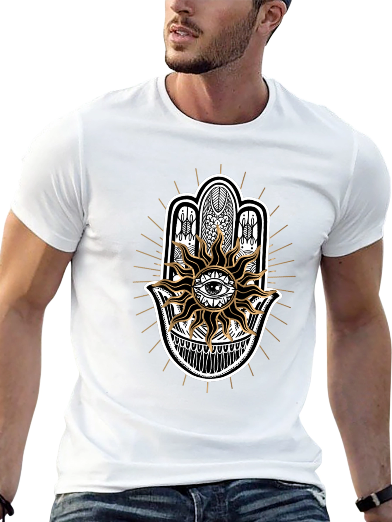 Hamsa Hand Sun Graphic Black Tee
