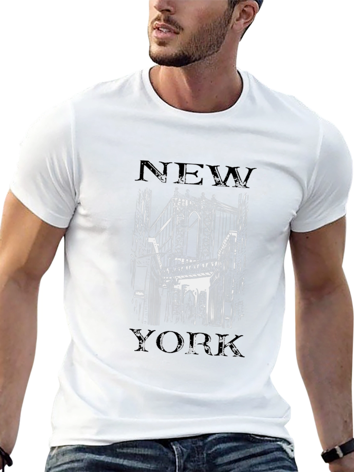 New York Bridge Graphic T-Shirt - Black