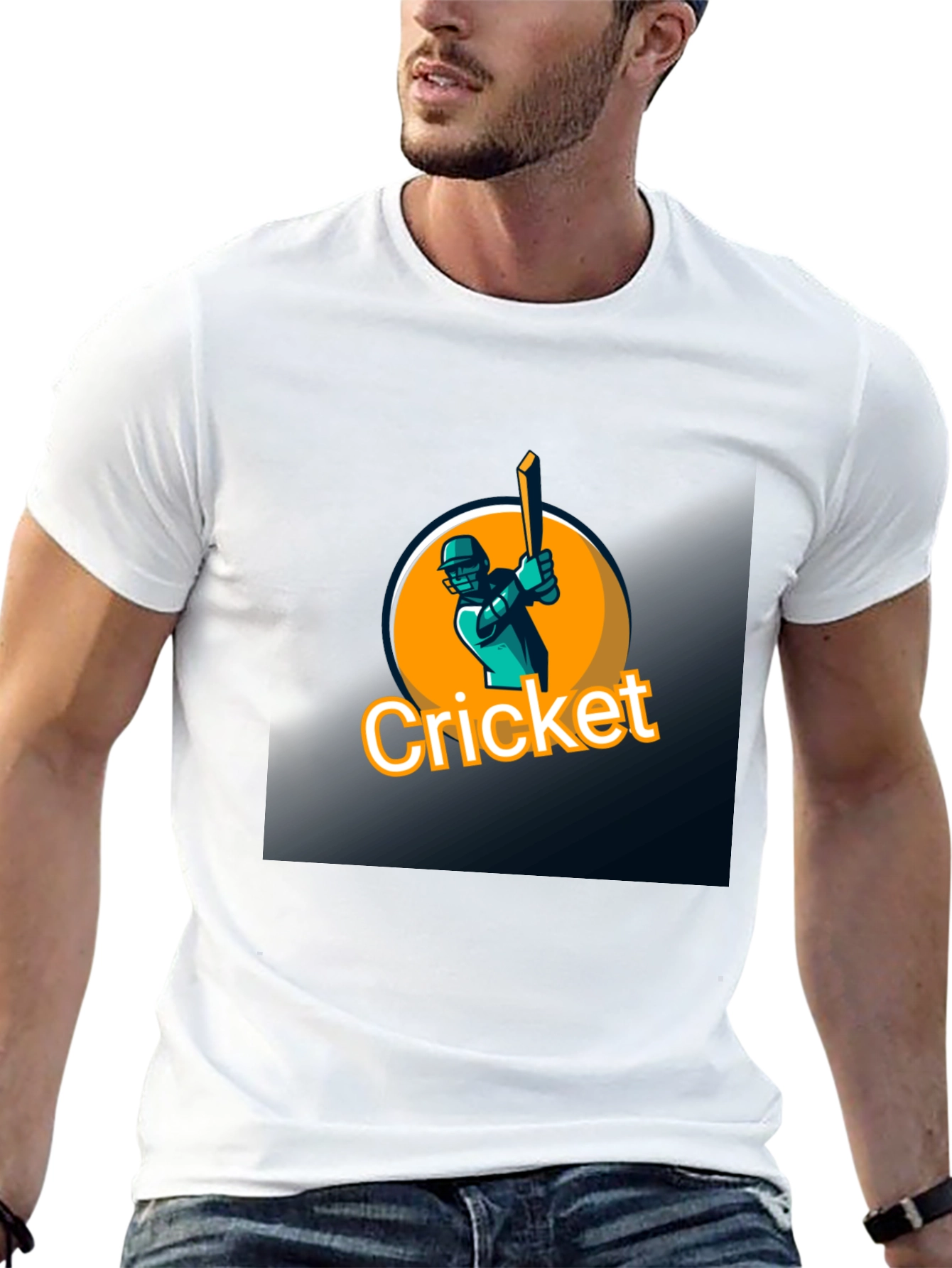 Cricket Player Graphic Black T-Shirt