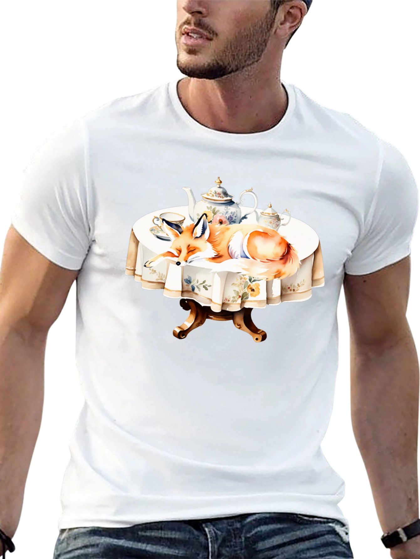 Fox Tea Party T-Shirt - Whimsical Design
