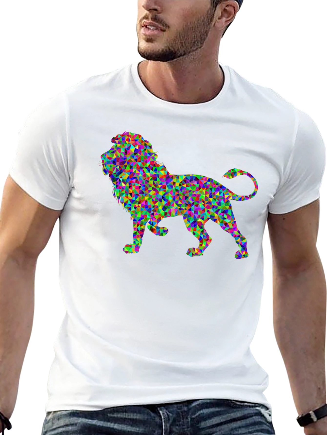 Geometric Lion Graphic Black T-Shirt