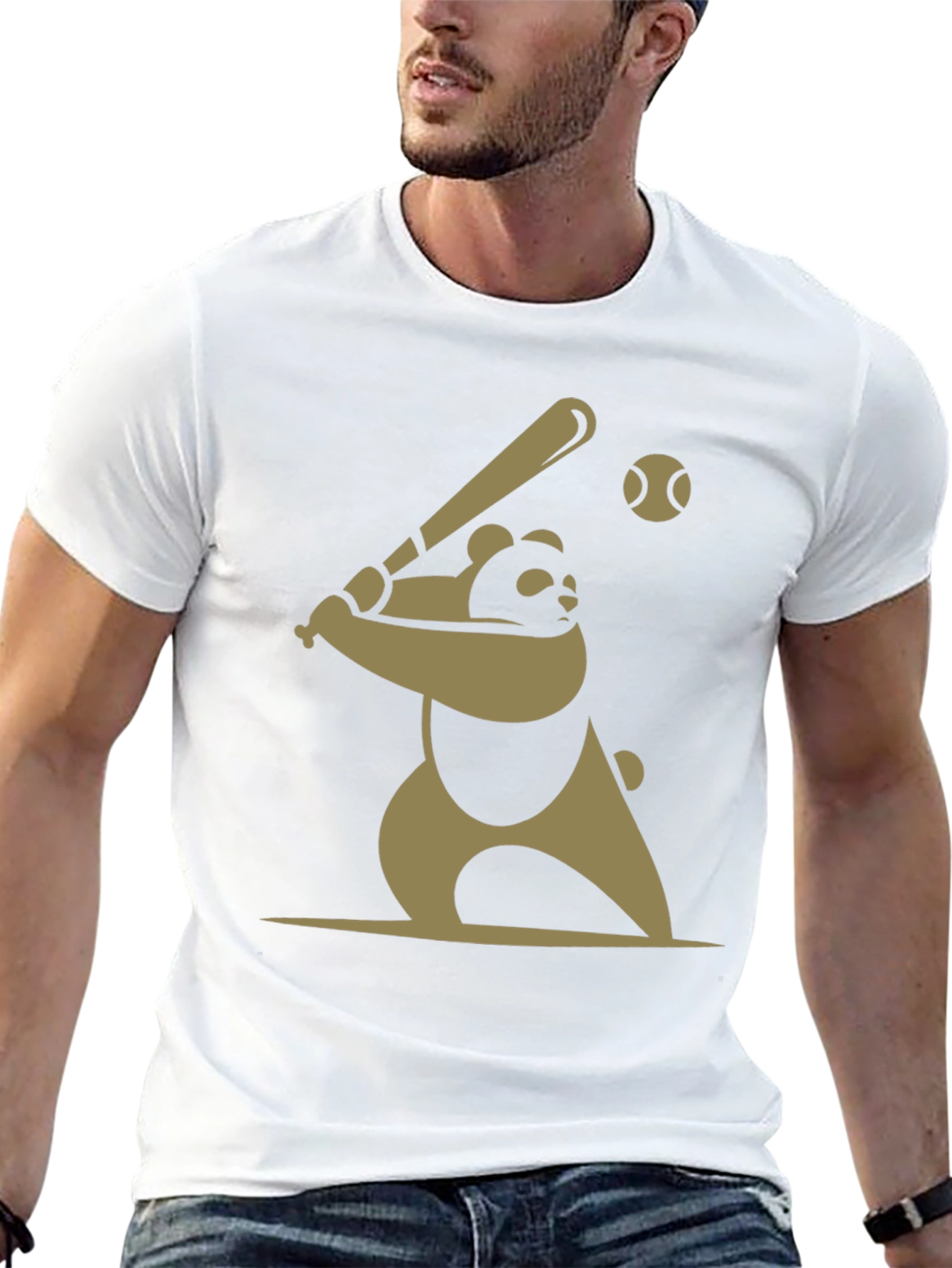 Panda Baseball Graphic Tee - Casual Cotton T-Shirt