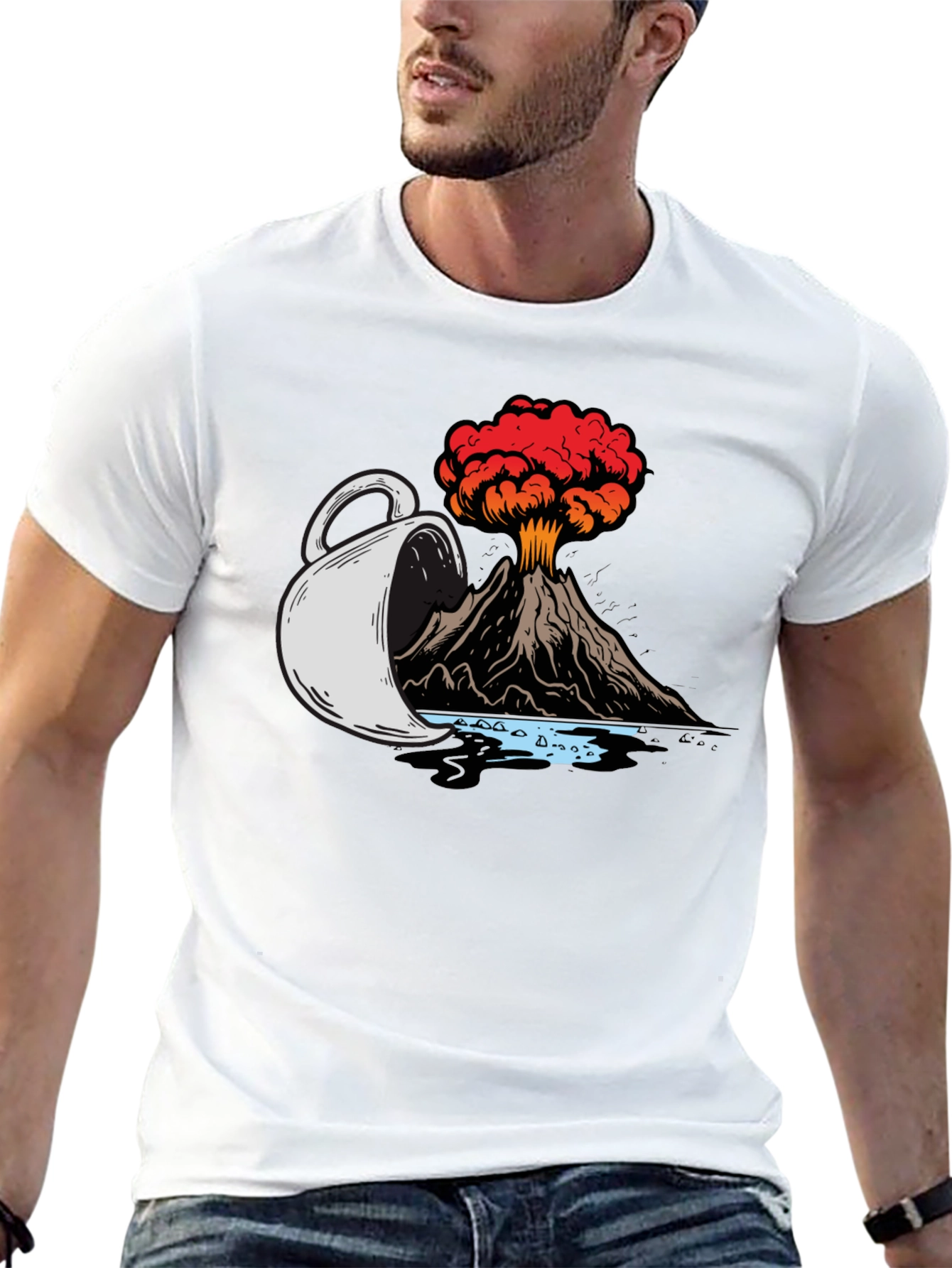 Volcanic Coffee Spill T-Shirt - Black Graphic Tee