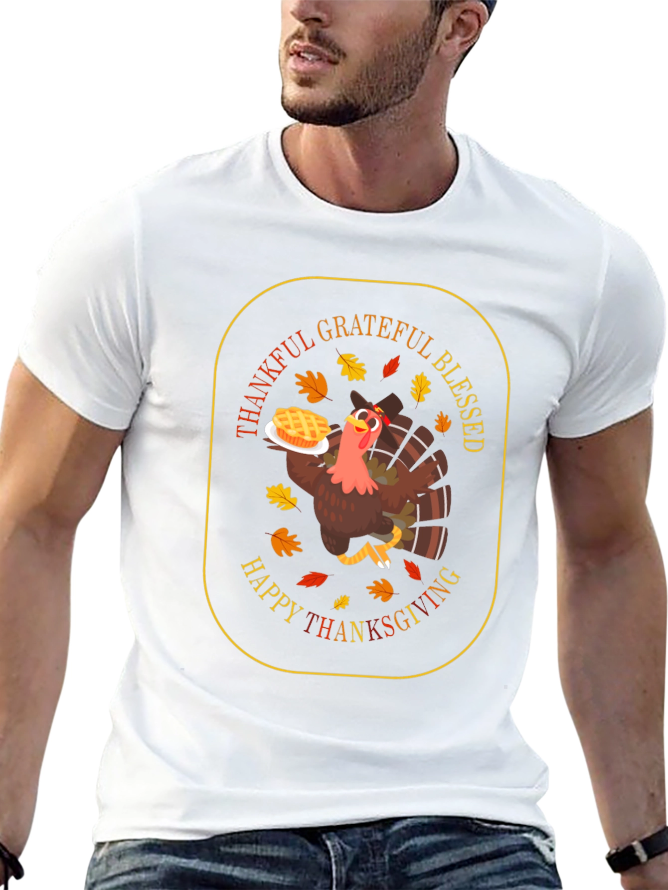Thanksgiving Turkey T-Shirt: Grateful Blessed Happy