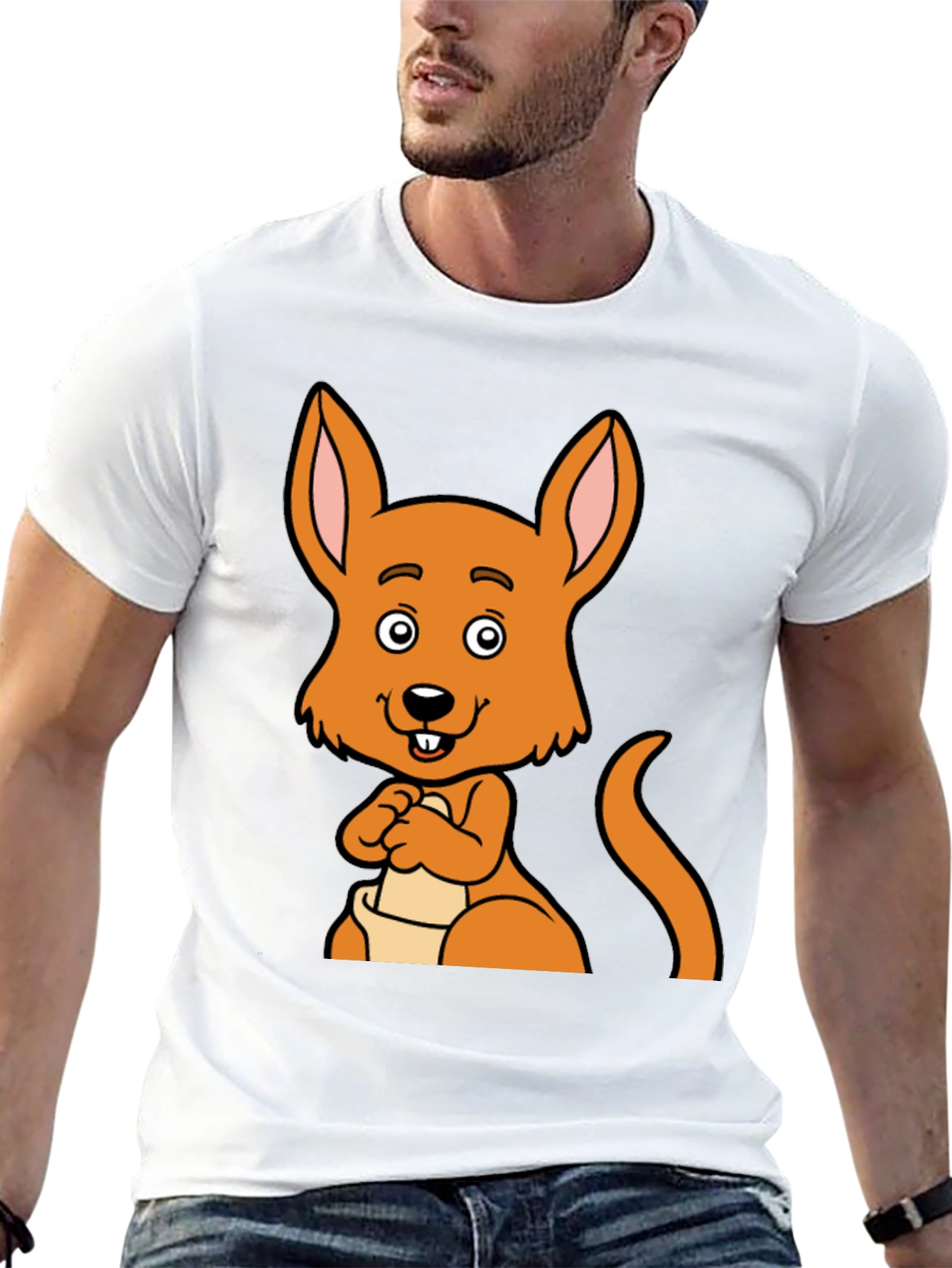 Cartoon Kangaroo Graphic Tee - Black Unisex T-Shirt