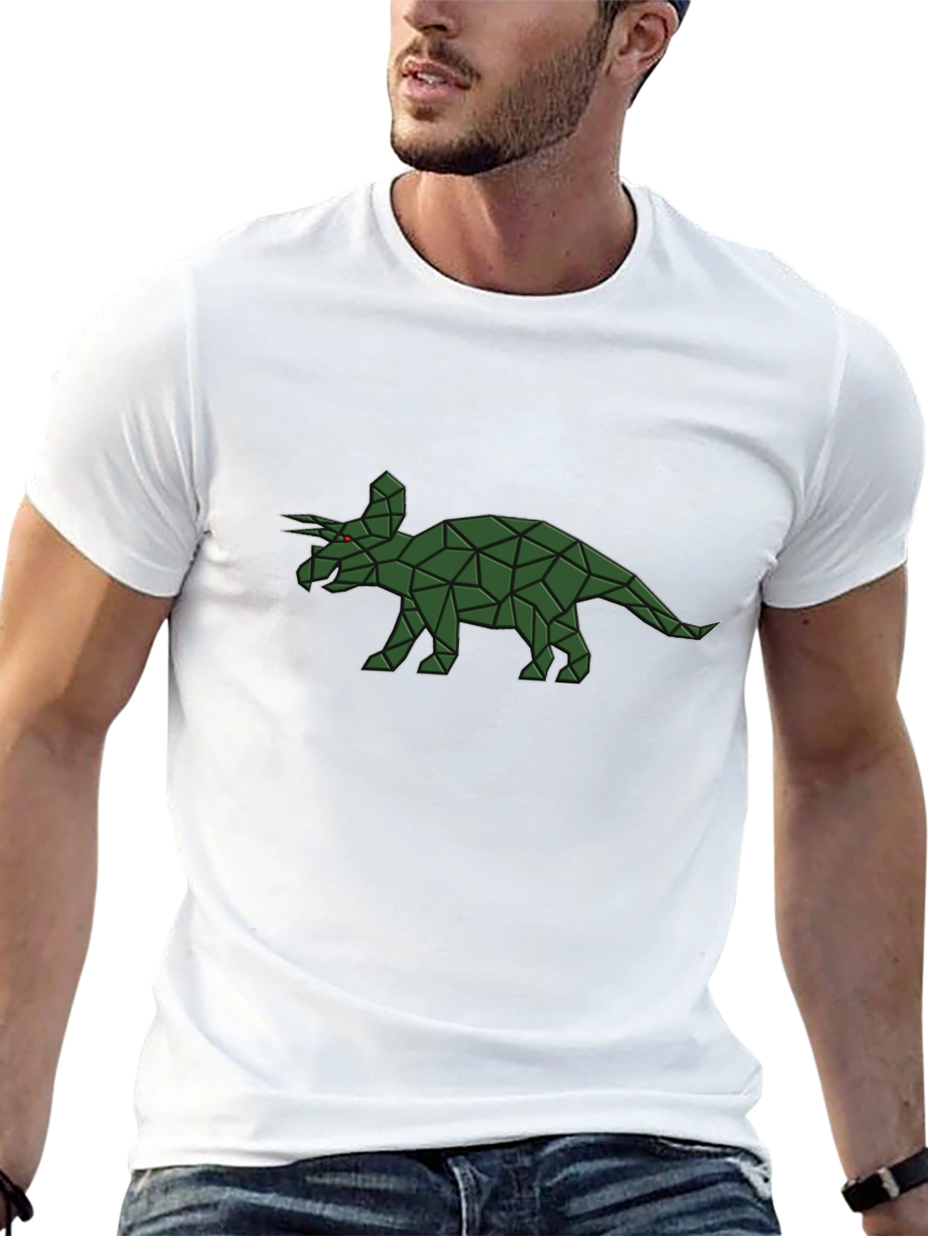 Geometric Triceratops Graphic Tee - Black Cotton Comfort