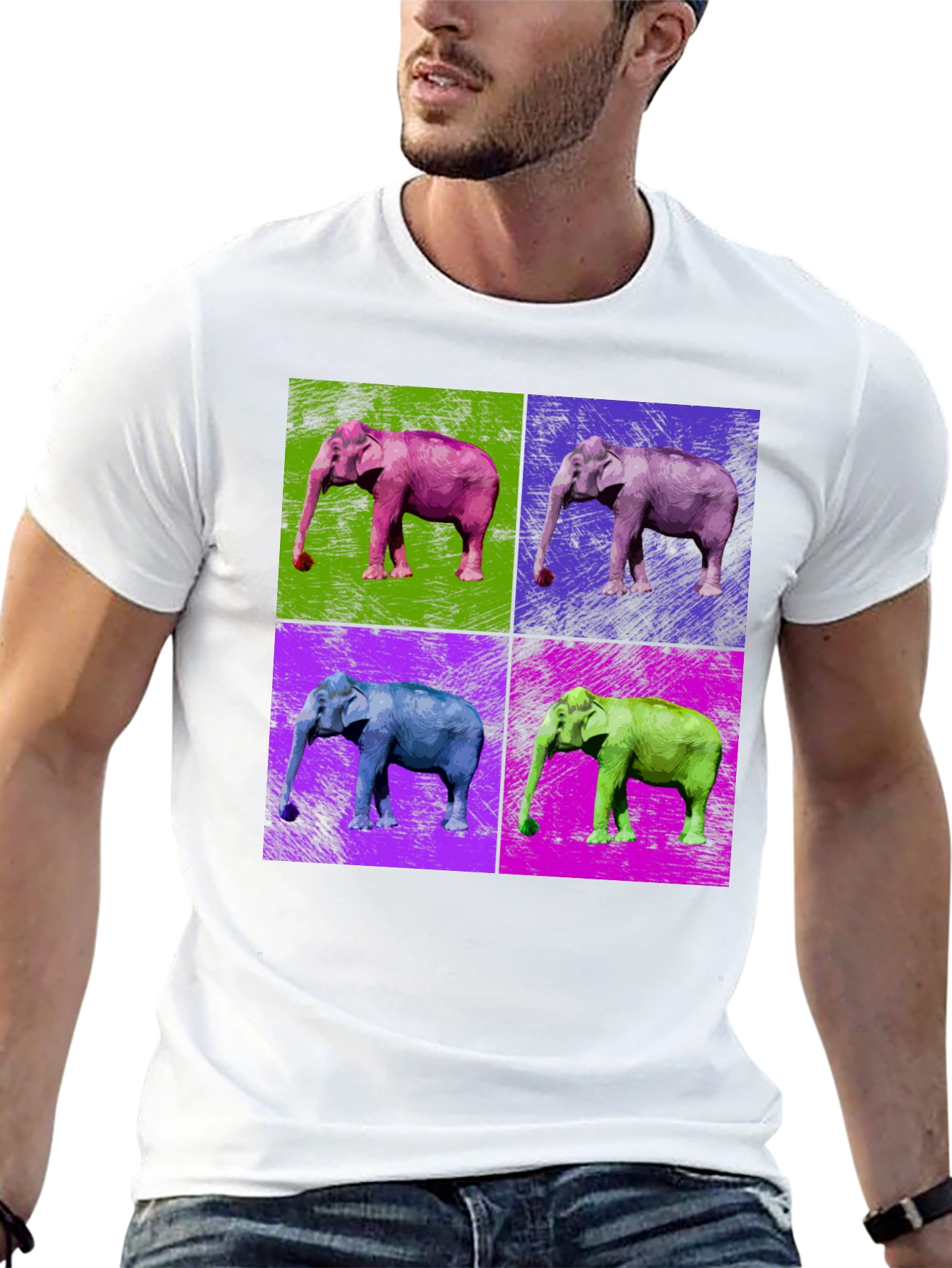Pop Art Elephant Graphic Tee - Unisex Black T-Shirt