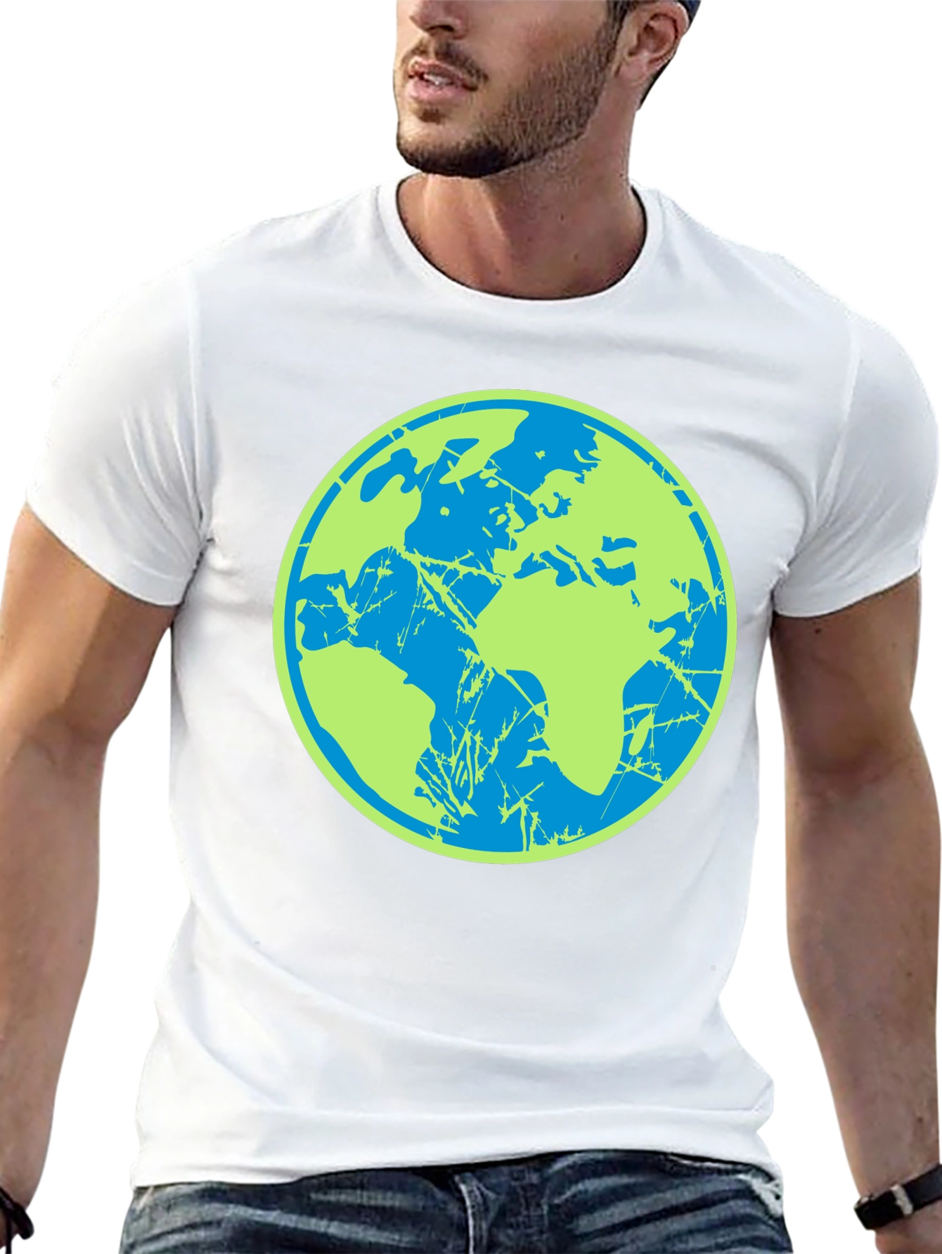 Earth Graphic Tee - Black Cotton Casual T-Shirt