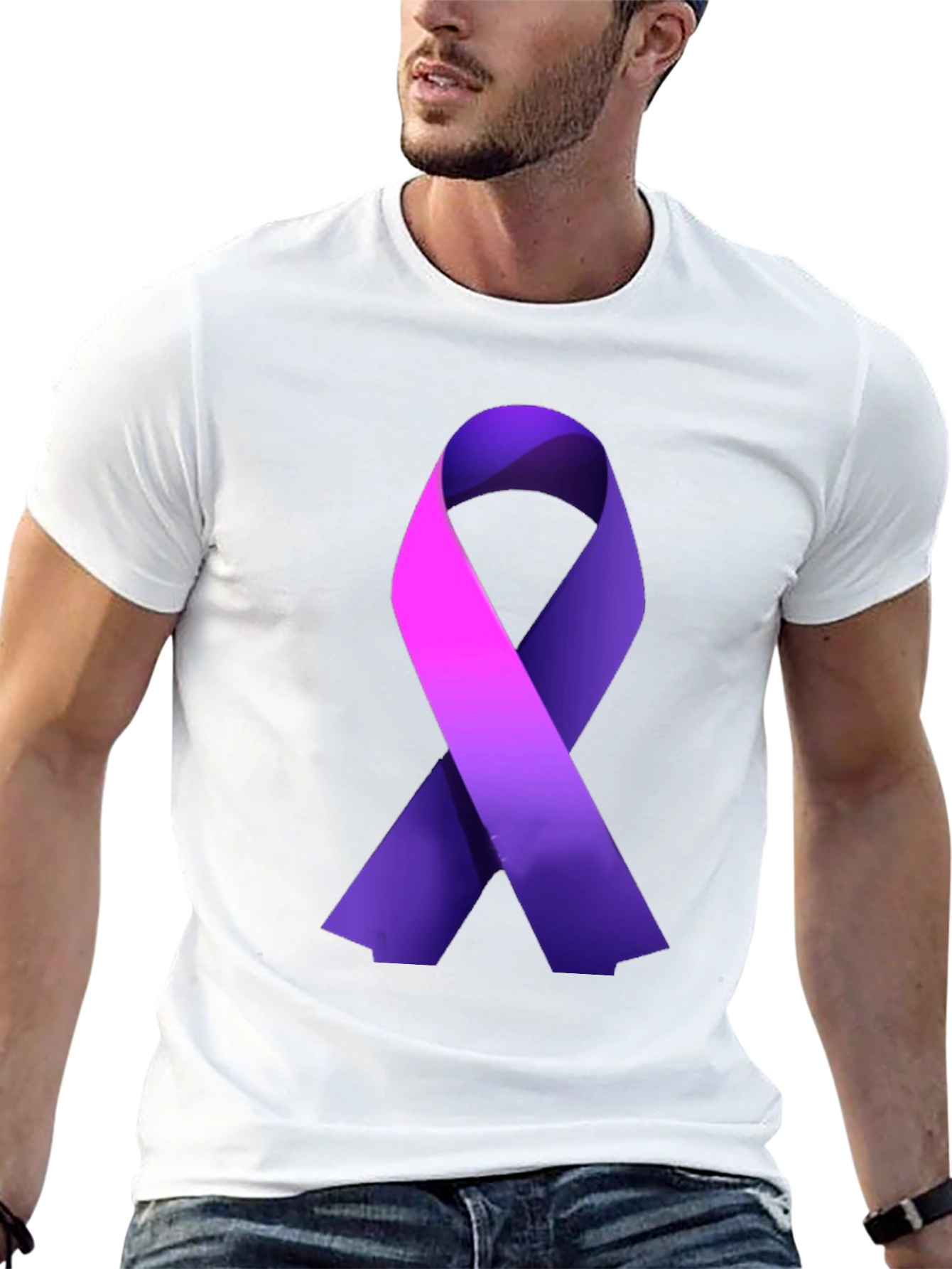 Purple Ribbon Awareness Black T-Shirt