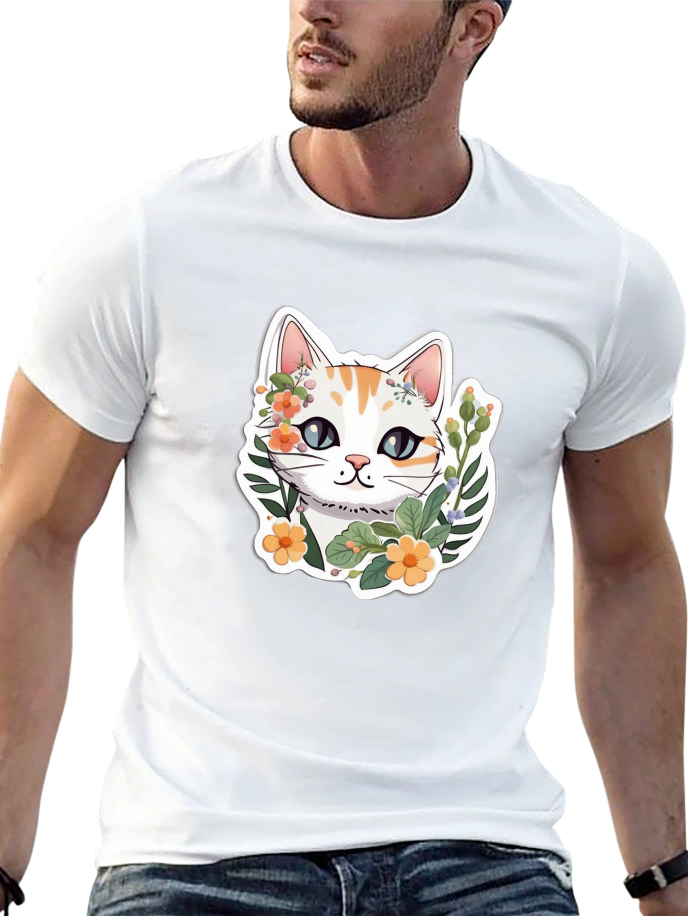 Floral Cat Graphic Tee - Cute & Stylish