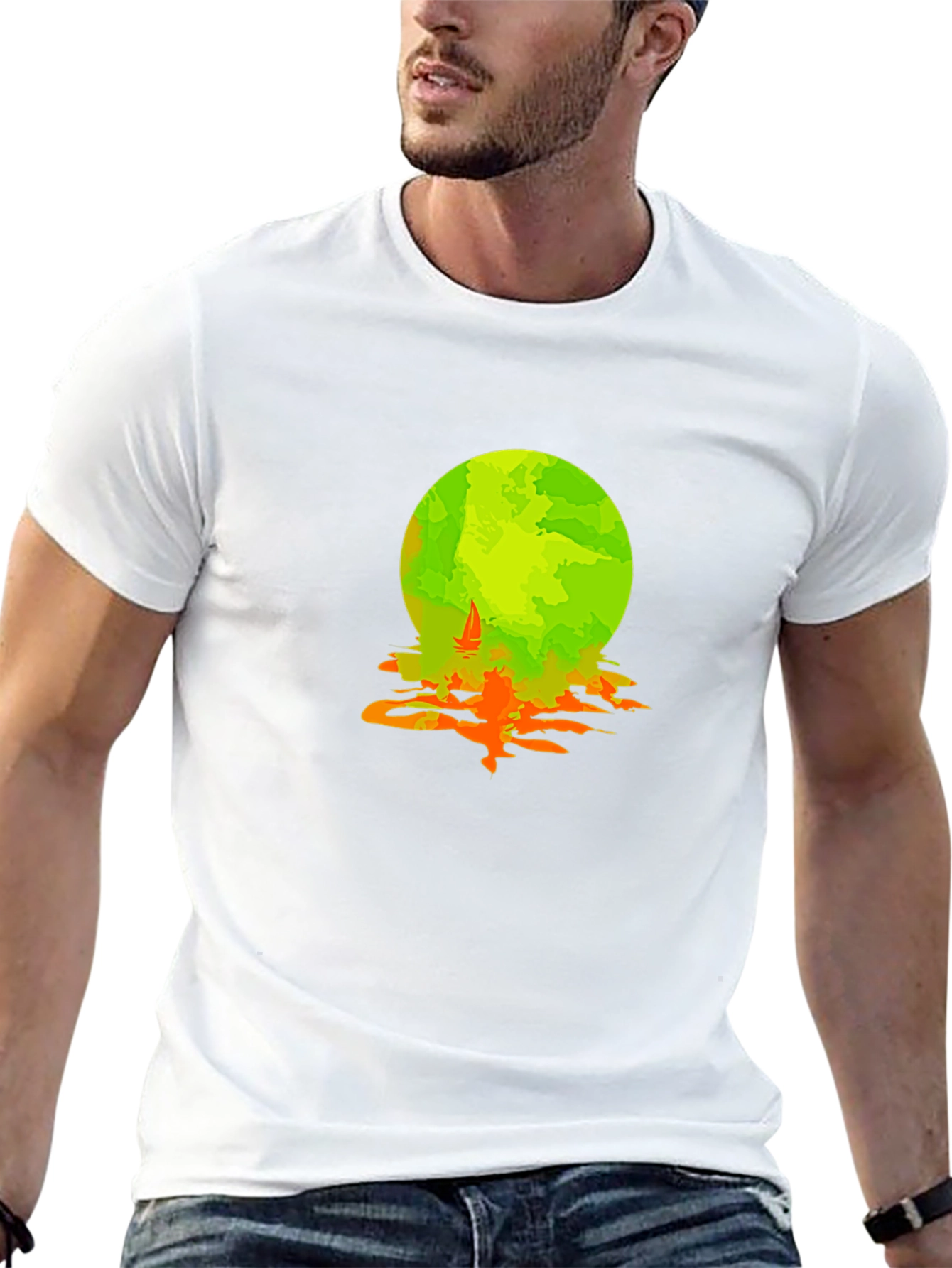 Graphic Tee: Moonlit Sailboat Design