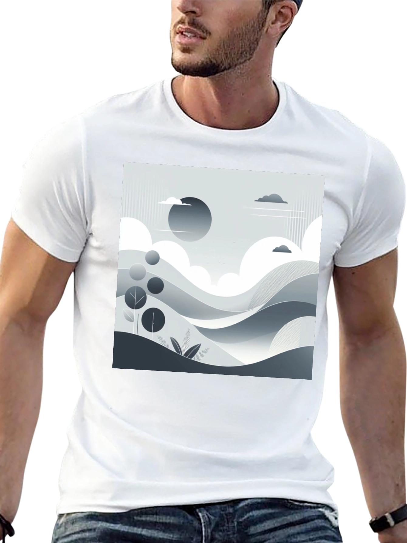 Modern Landscape Graphic Tee - Black