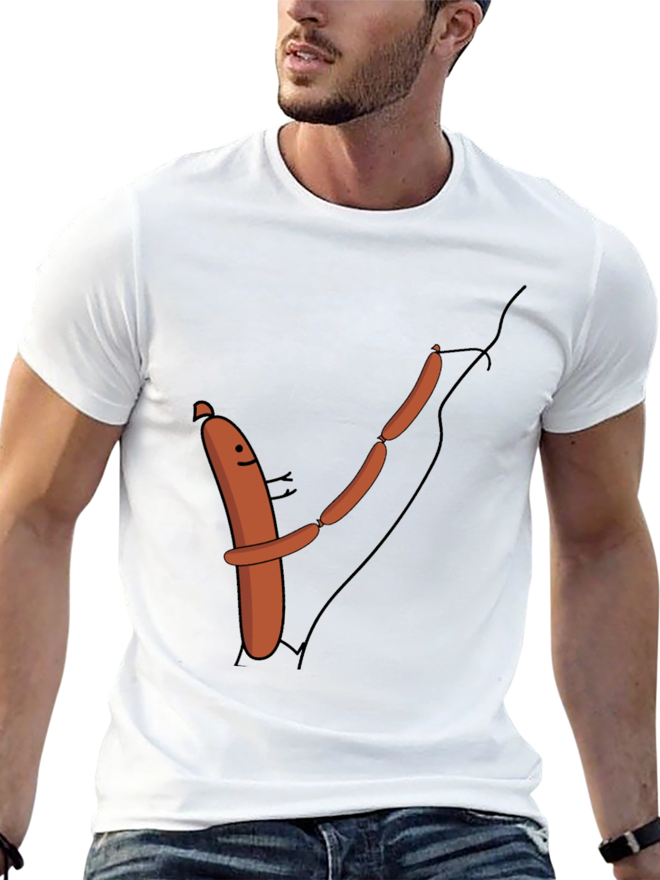 Funny Sausage Chain Hugging Black T-Shirt