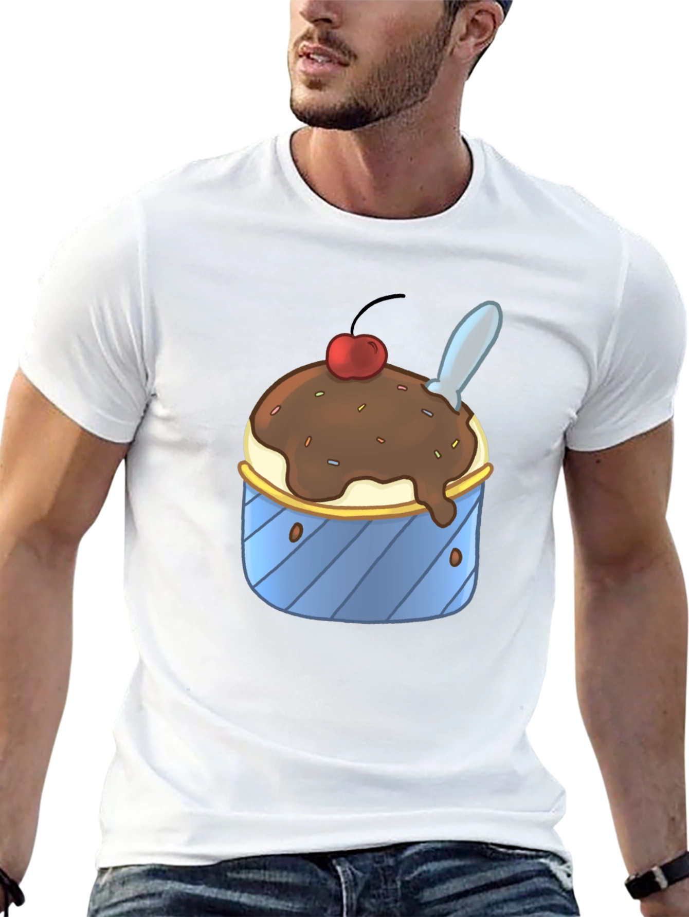 Ice Cream Sundae Graphic Tee - Black Cotton T-Shirt