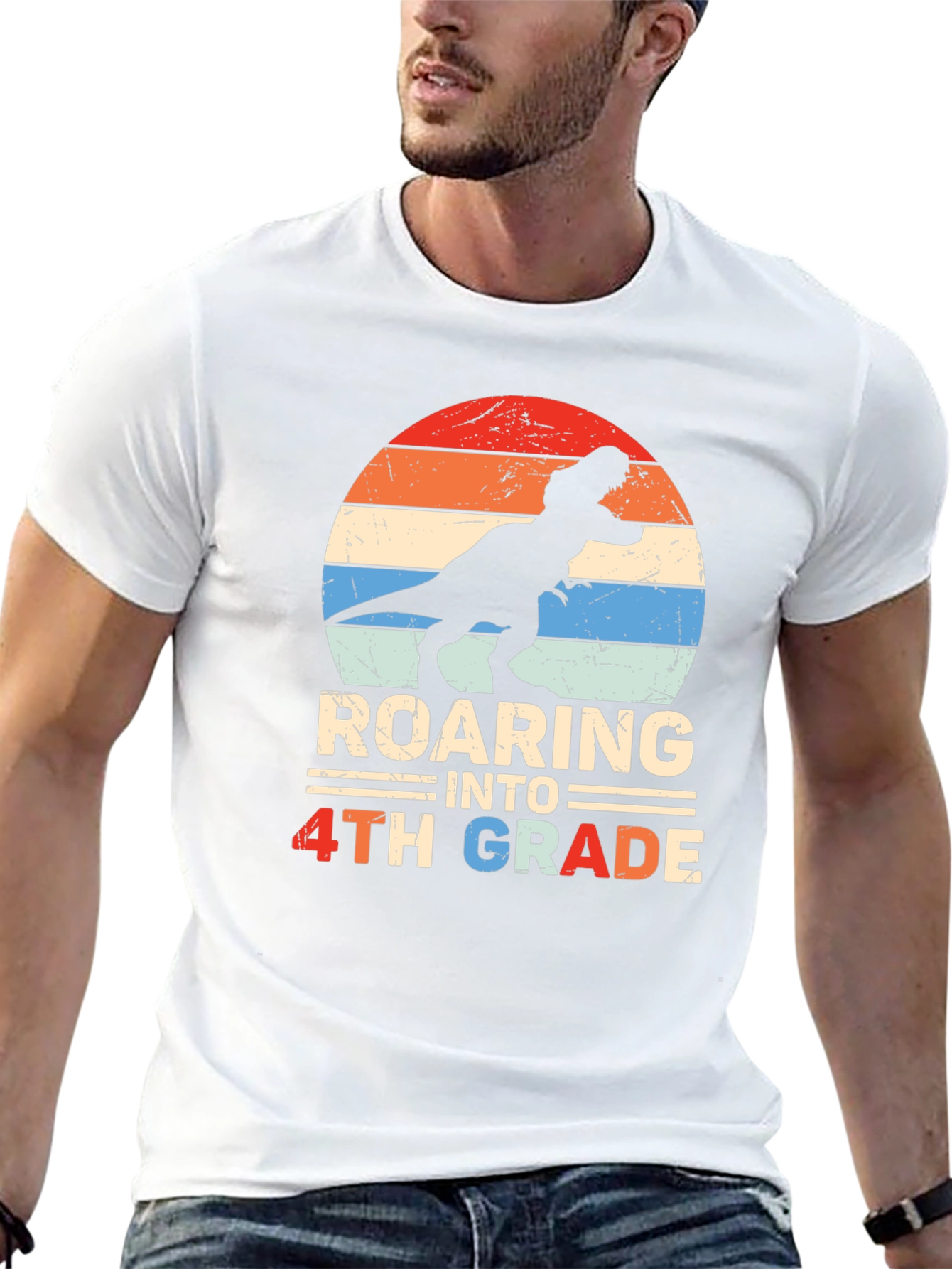 Roaring Into 4th Grade Dinosaur T-Shirt