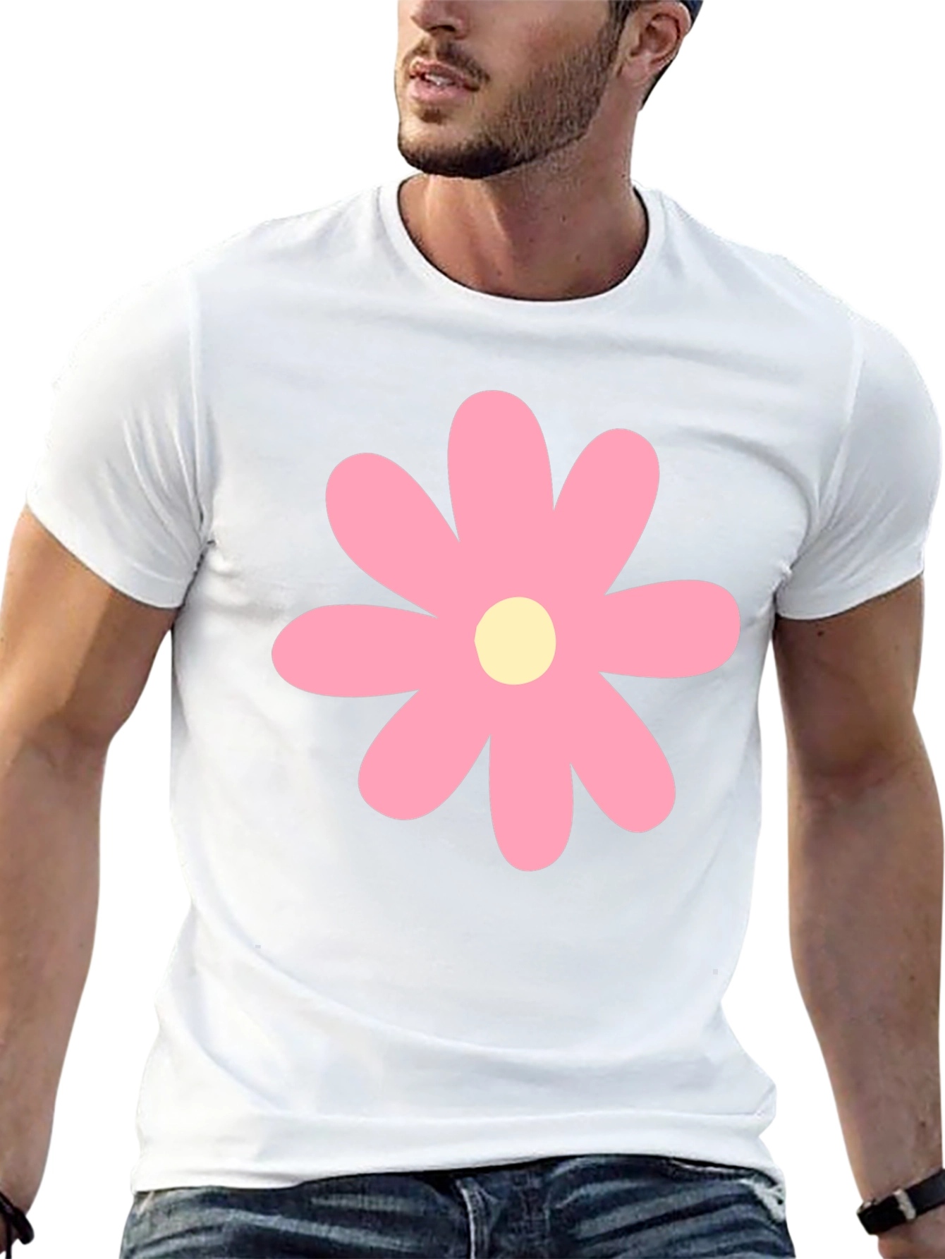 Pink Flower Graphic Print Black T-Shirt
