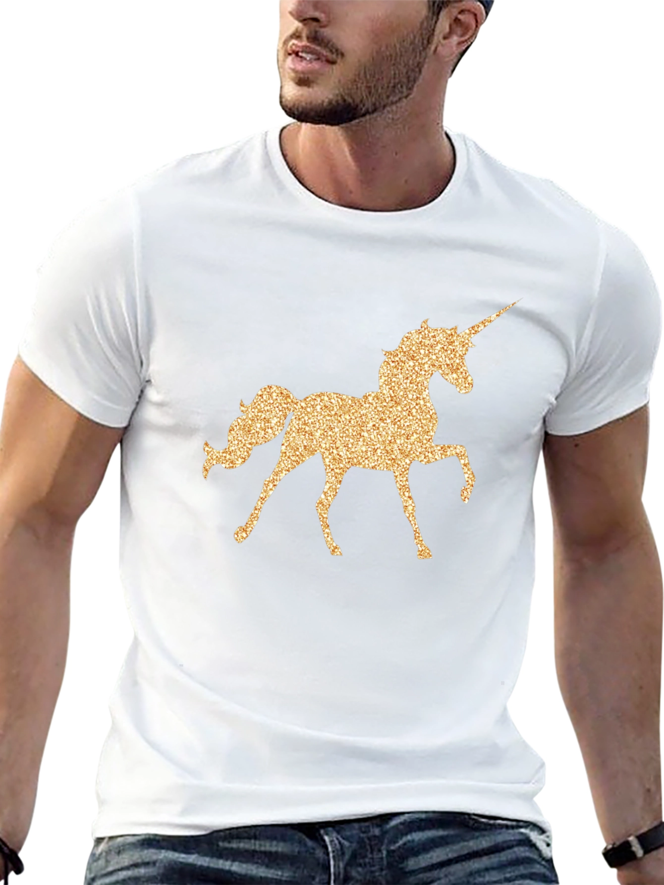 Unicorn Glitter Graphic Black T-Shirt