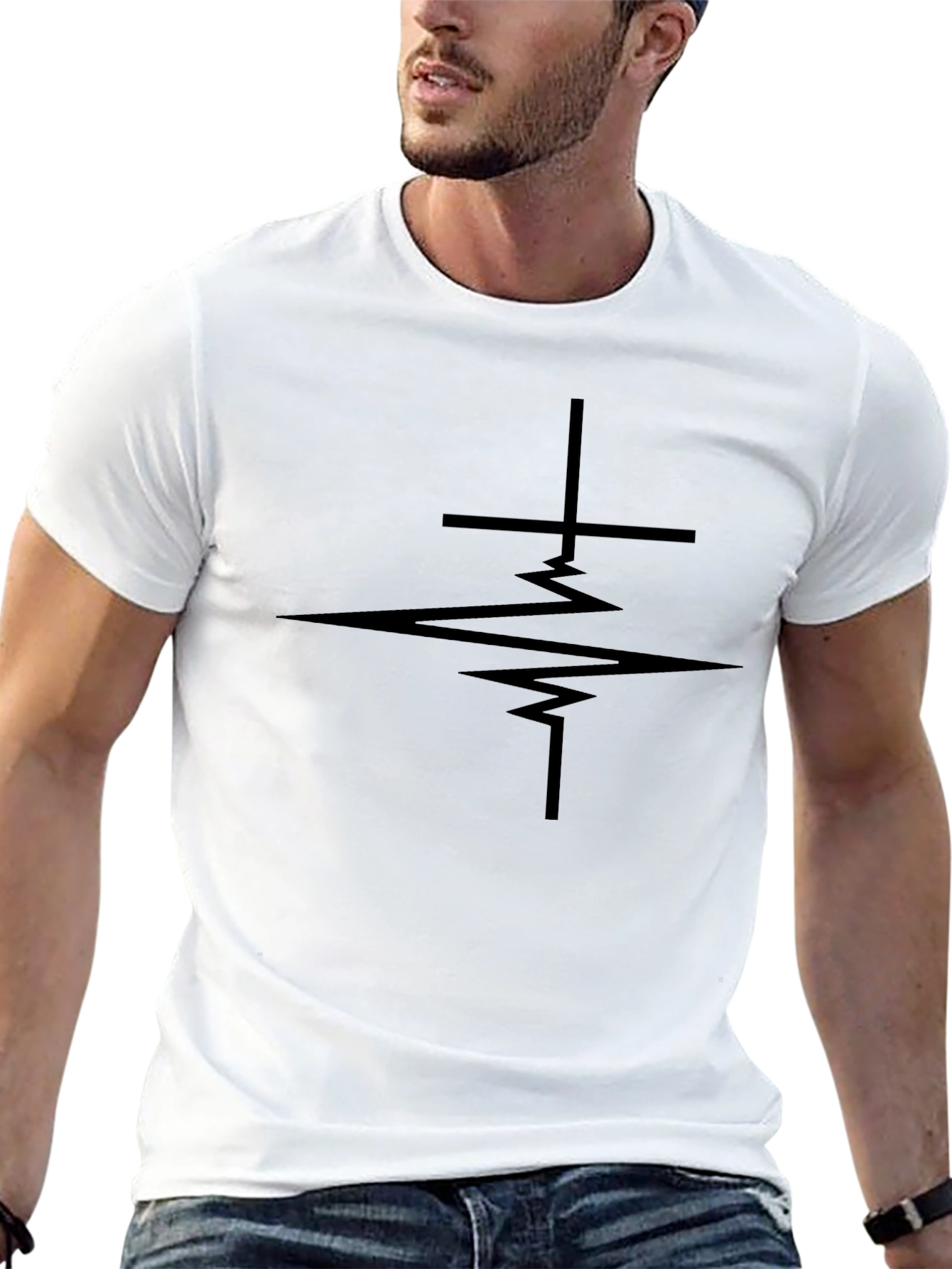 Cross Heartbeat Graphic Tee - Black