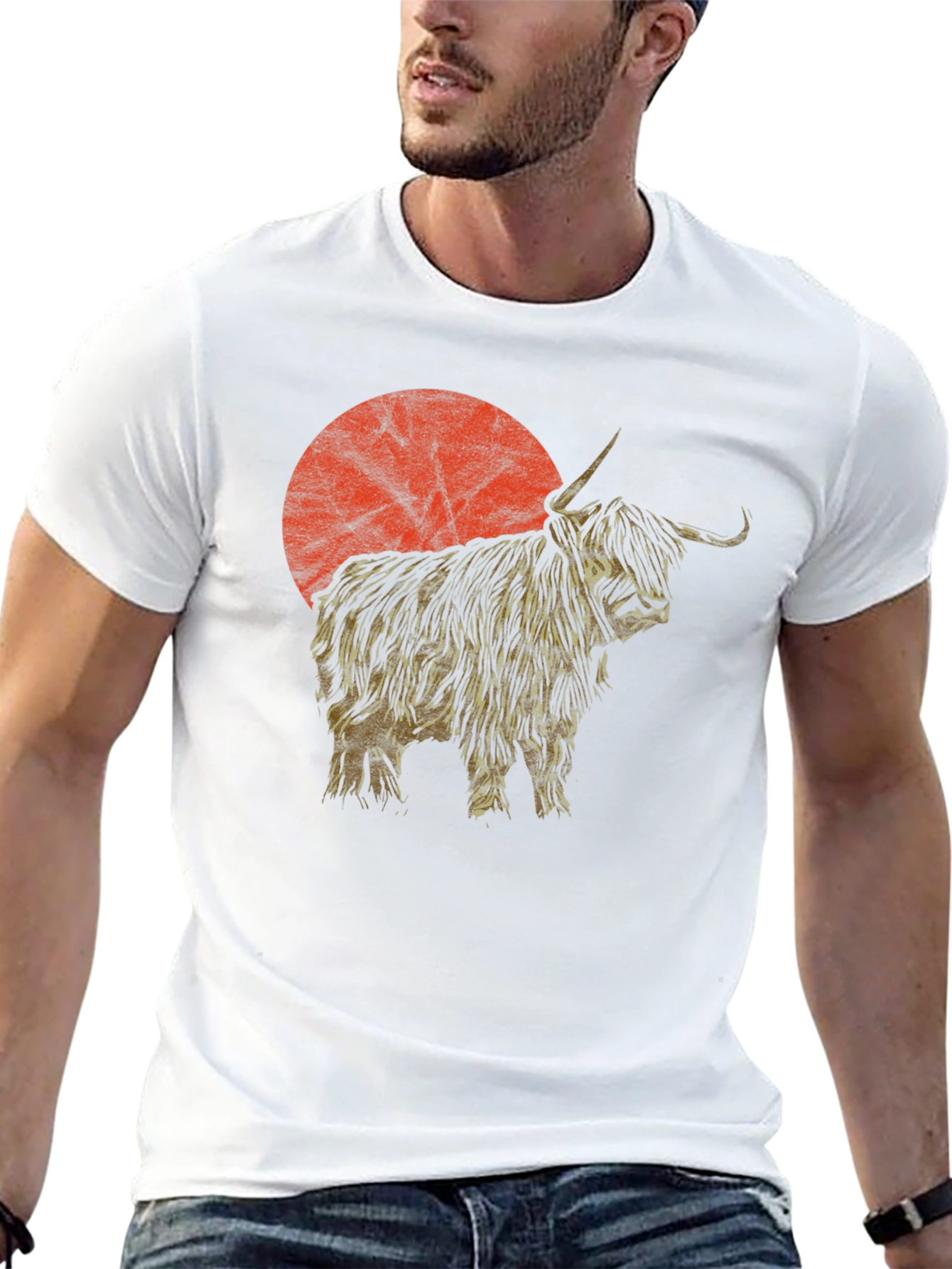 Highland Cow Sunset Graphic Tee - Black Cotton T-Shirt