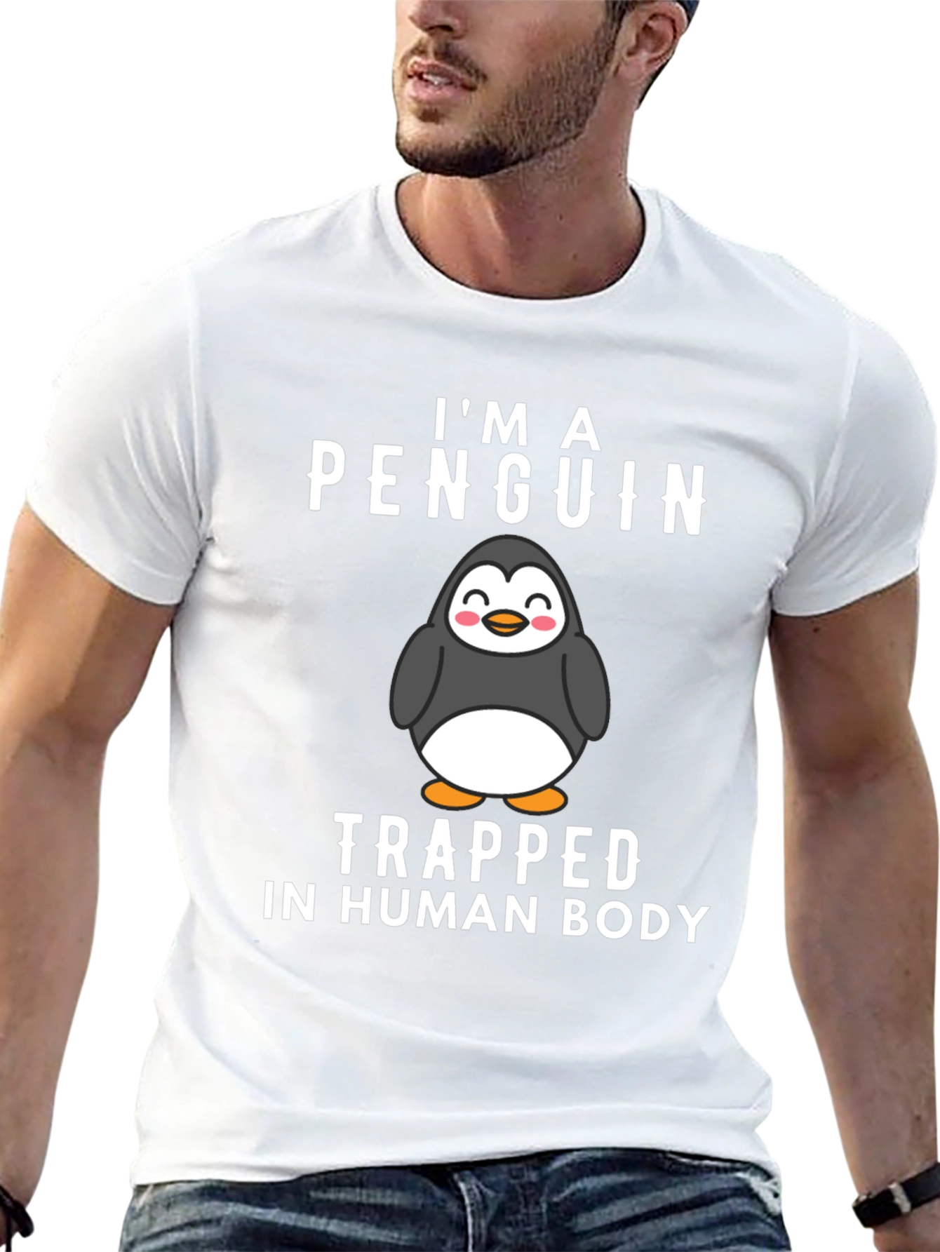 Penguin Trapped in Human Body Graphic T-Shirt